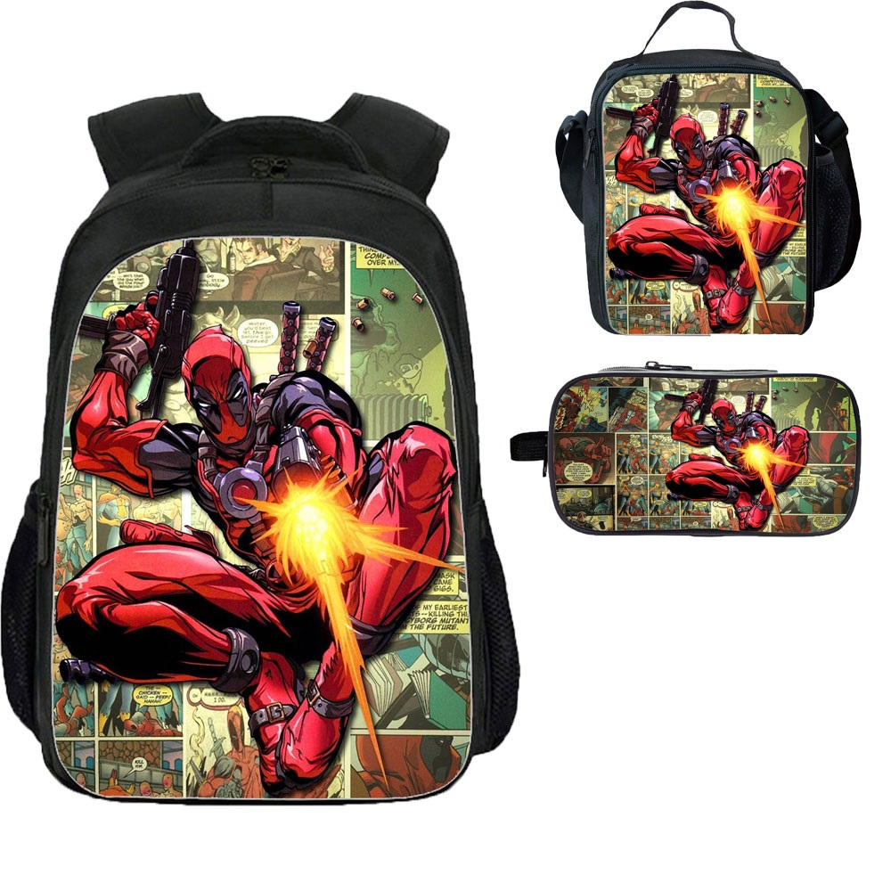 Deadpool Kid's School Backpack Lunch Bag Pencil Case 3 Pieces 