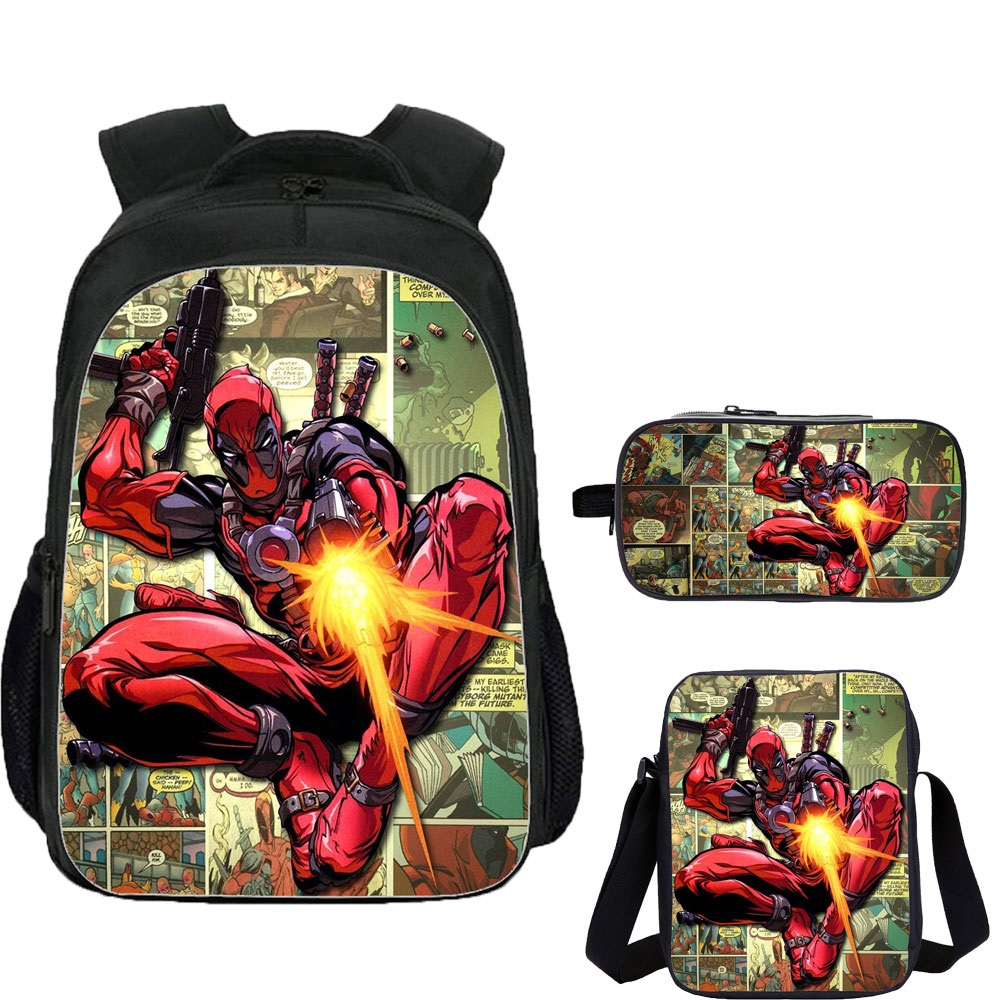 Deadpool Youth School Backpack Shoulder Bag Pencil Case 3 Pieces 
