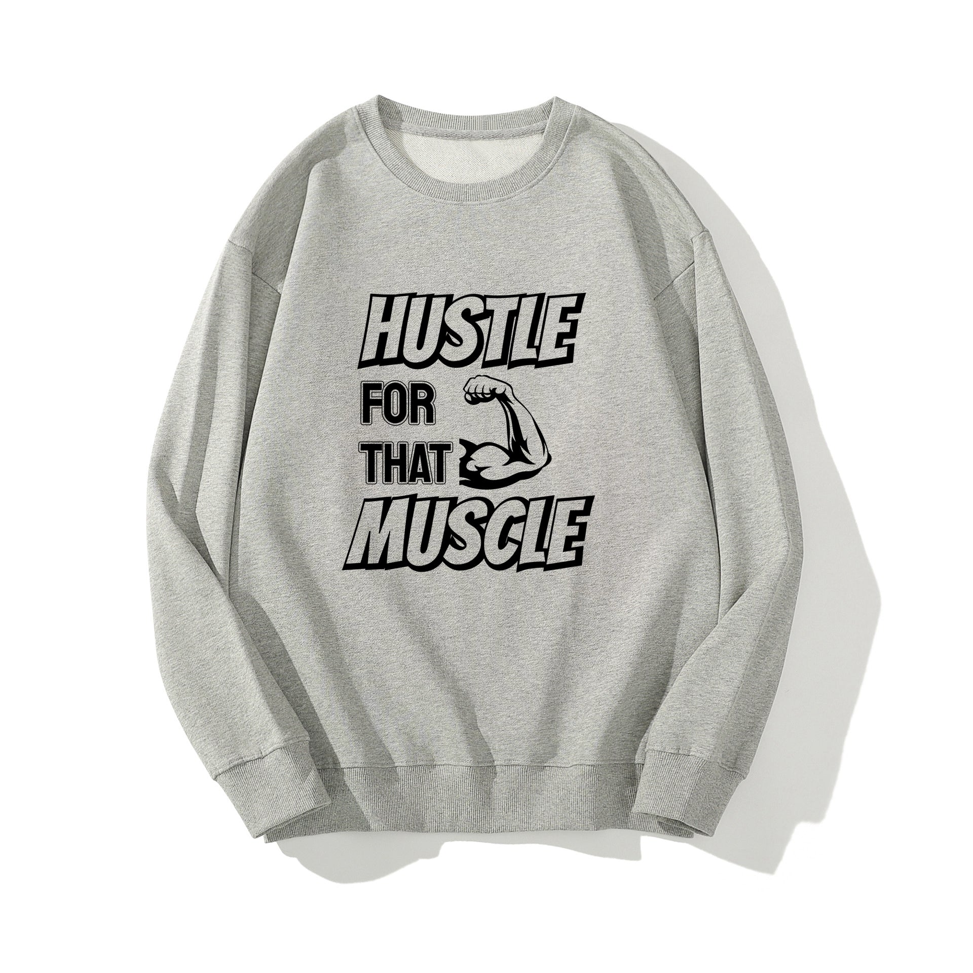 Men Workout Crewneck Sweatshirt Hustle for That Muscle Graphic Printed Sweater