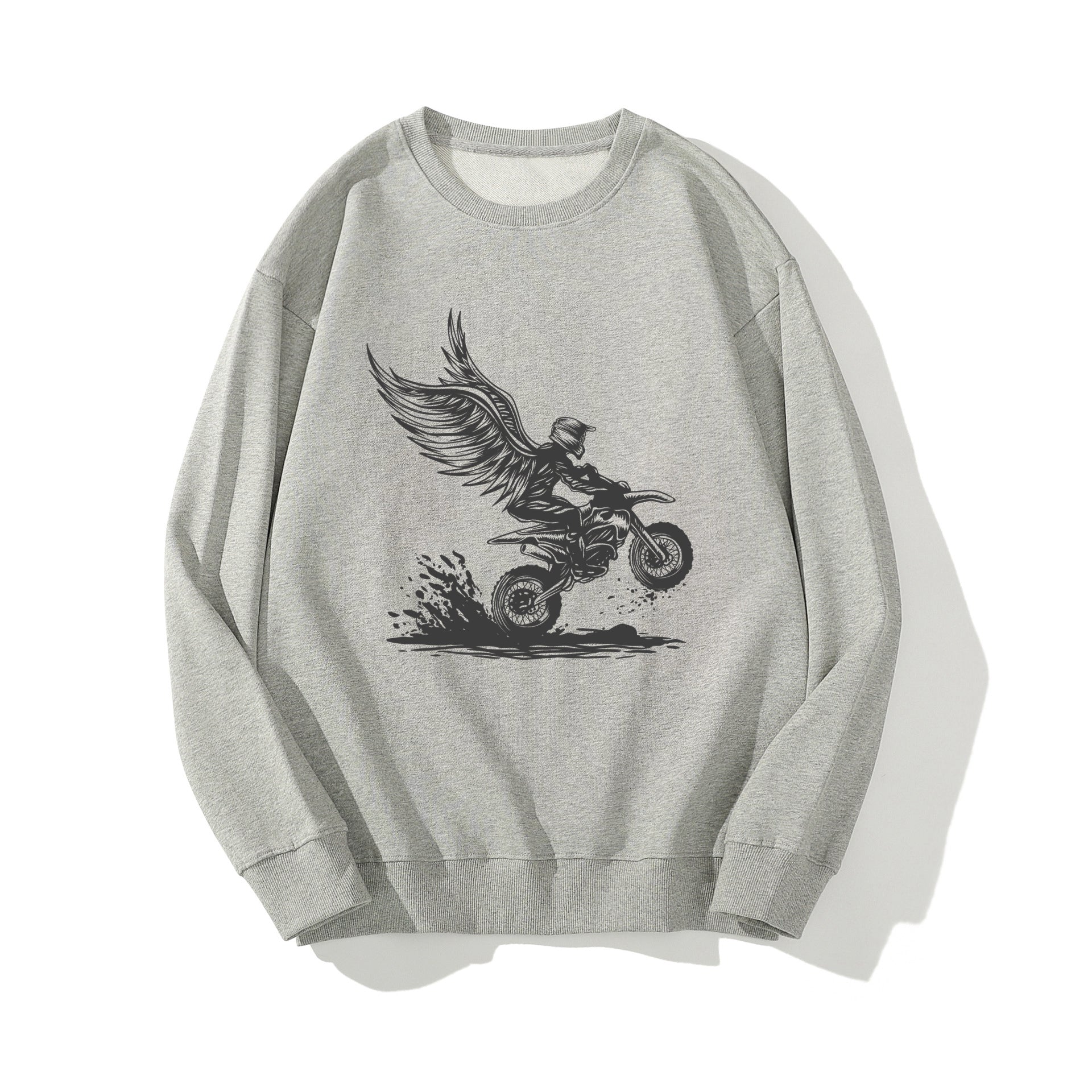 Motorcycle and Wing Crewneck Sweatshirt Men Cotton Outdoor Sweater