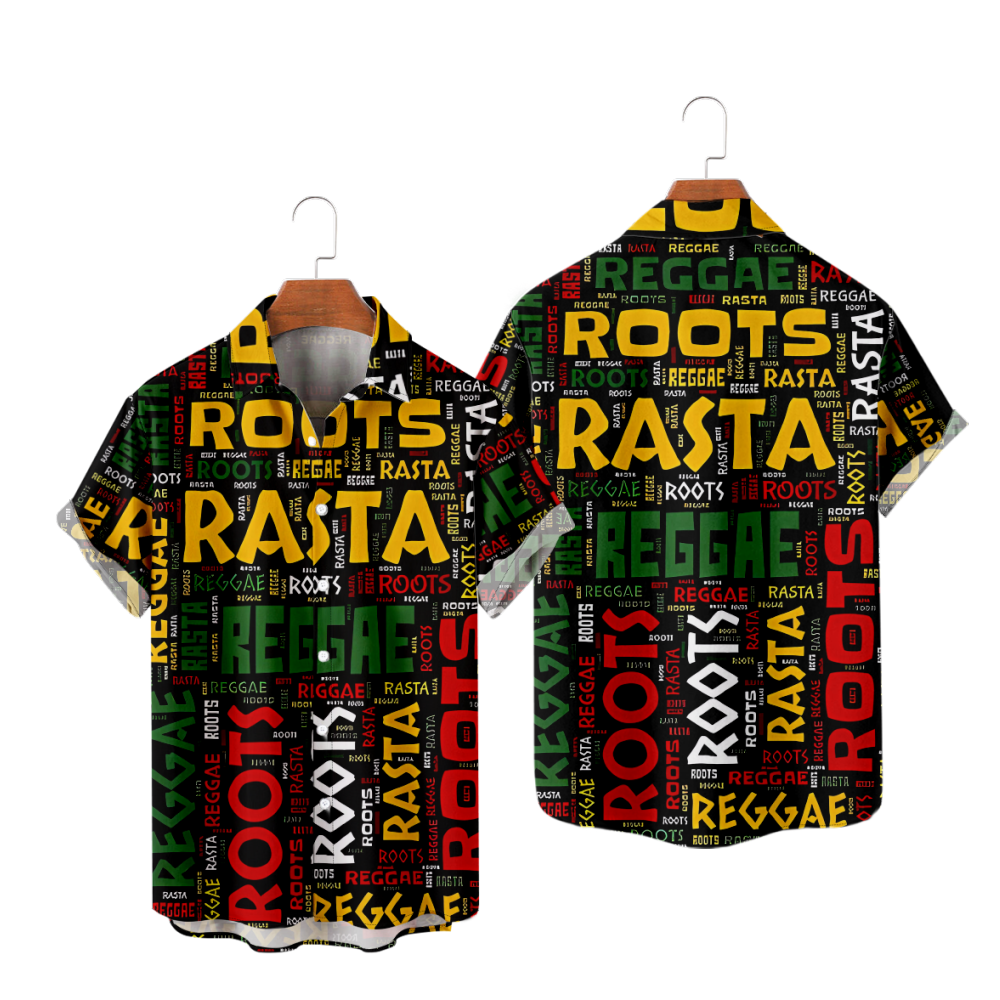 Roots Rasta Reggae Button Up Shirt Short Sleeves Straight Collar
