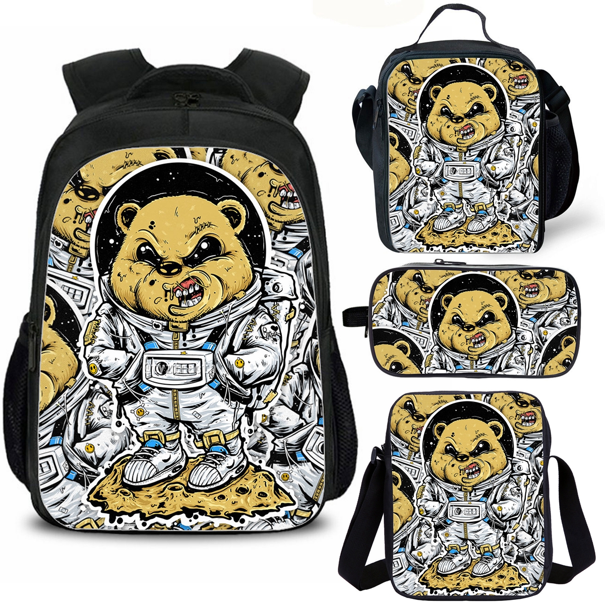 Angry Bear Kids Backpack Lunch Bag Shoulder Bag Pencil Case Cute School Merch