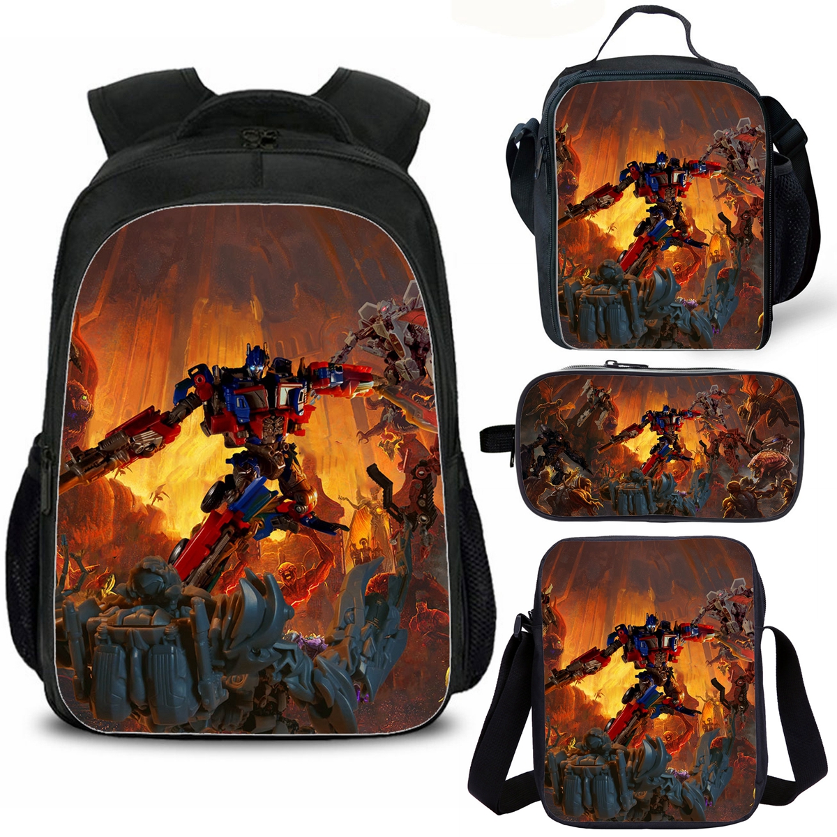 Optimus Prime Kids School Backpack Insulated Lunch Bag Shoulder Bag Pencil Case 