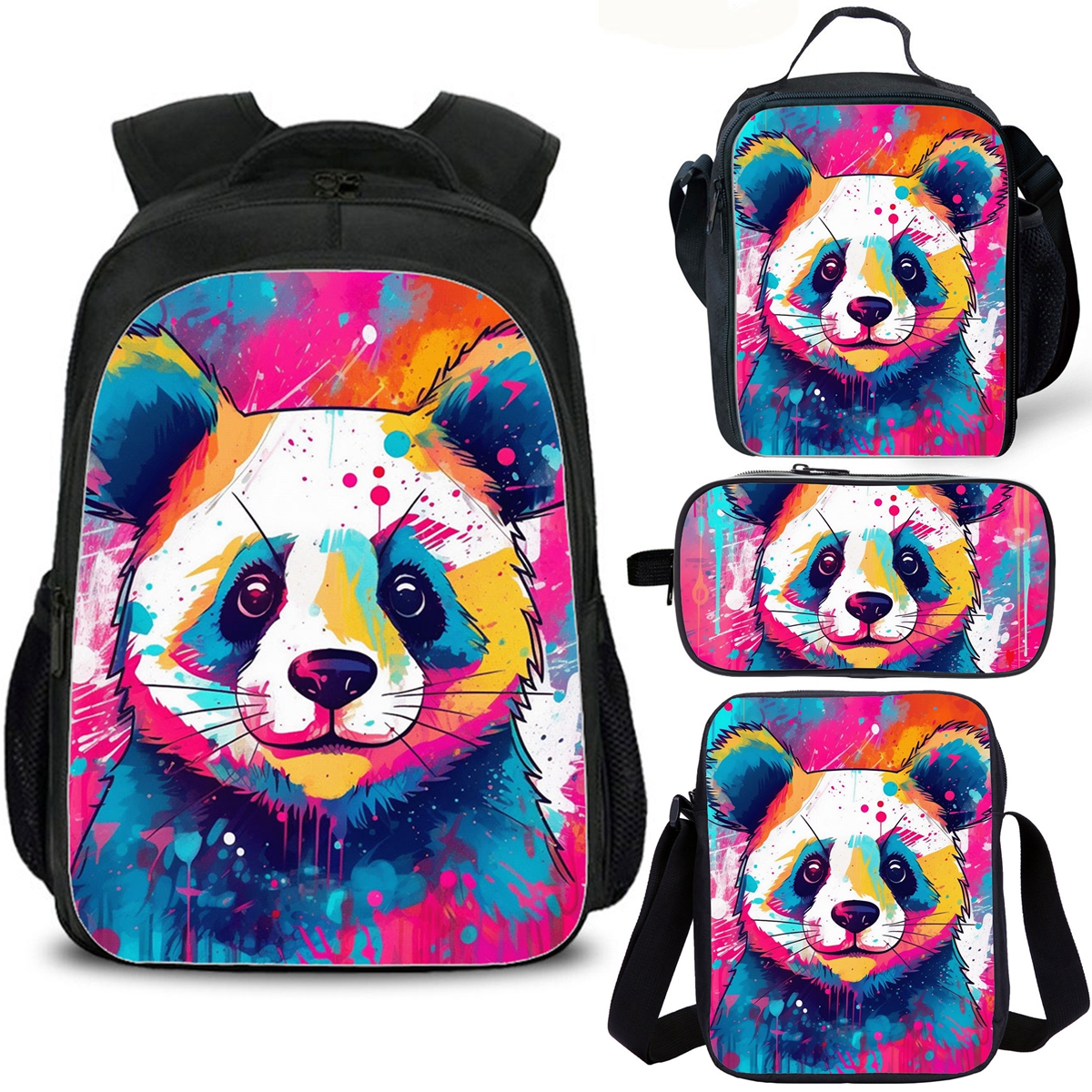 Panda Kids School Backpack Insulated Lunch Bag Shoulder Bag Pencil Case 