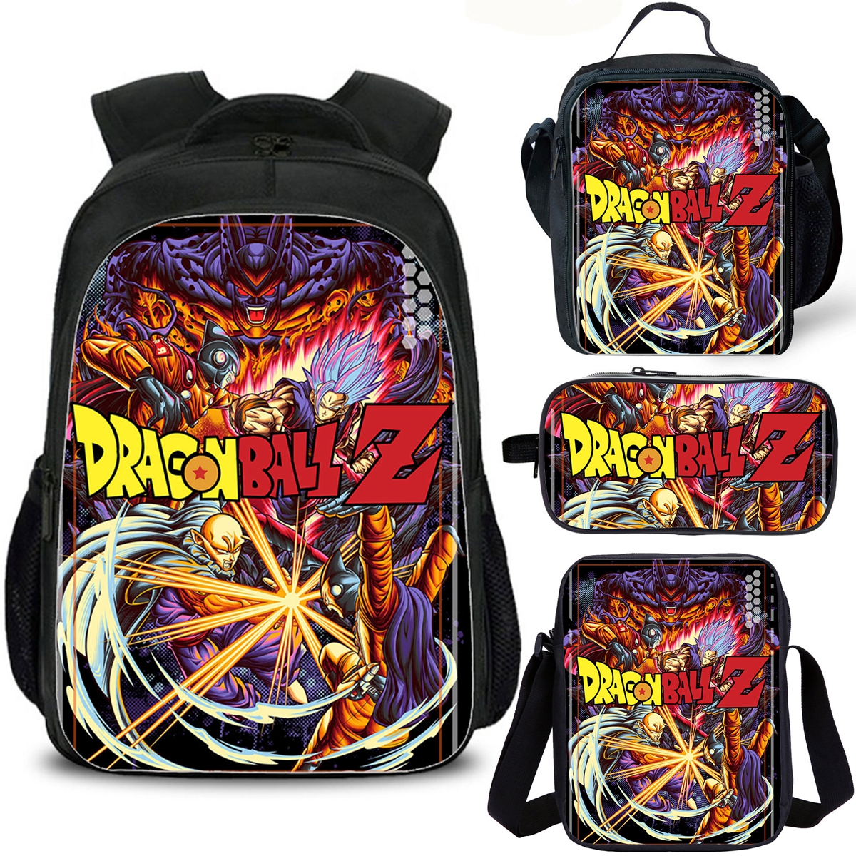 Dragon Ball Kids School Backpack Insulated Lunch Bag Shoulder Bag Pencil Case 