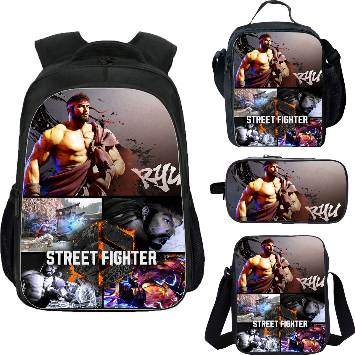 Street Fighter 6 Kid's School Backpack Lunch Bag Shoulder Bag Pencil Case 4 Pieces Combo