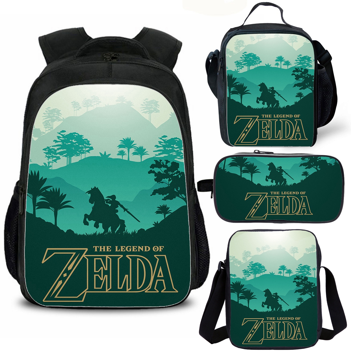Zelda Kid's School Backpack Lunch Bag Shoulder Bag Pencil Case 4 Pieces Combo