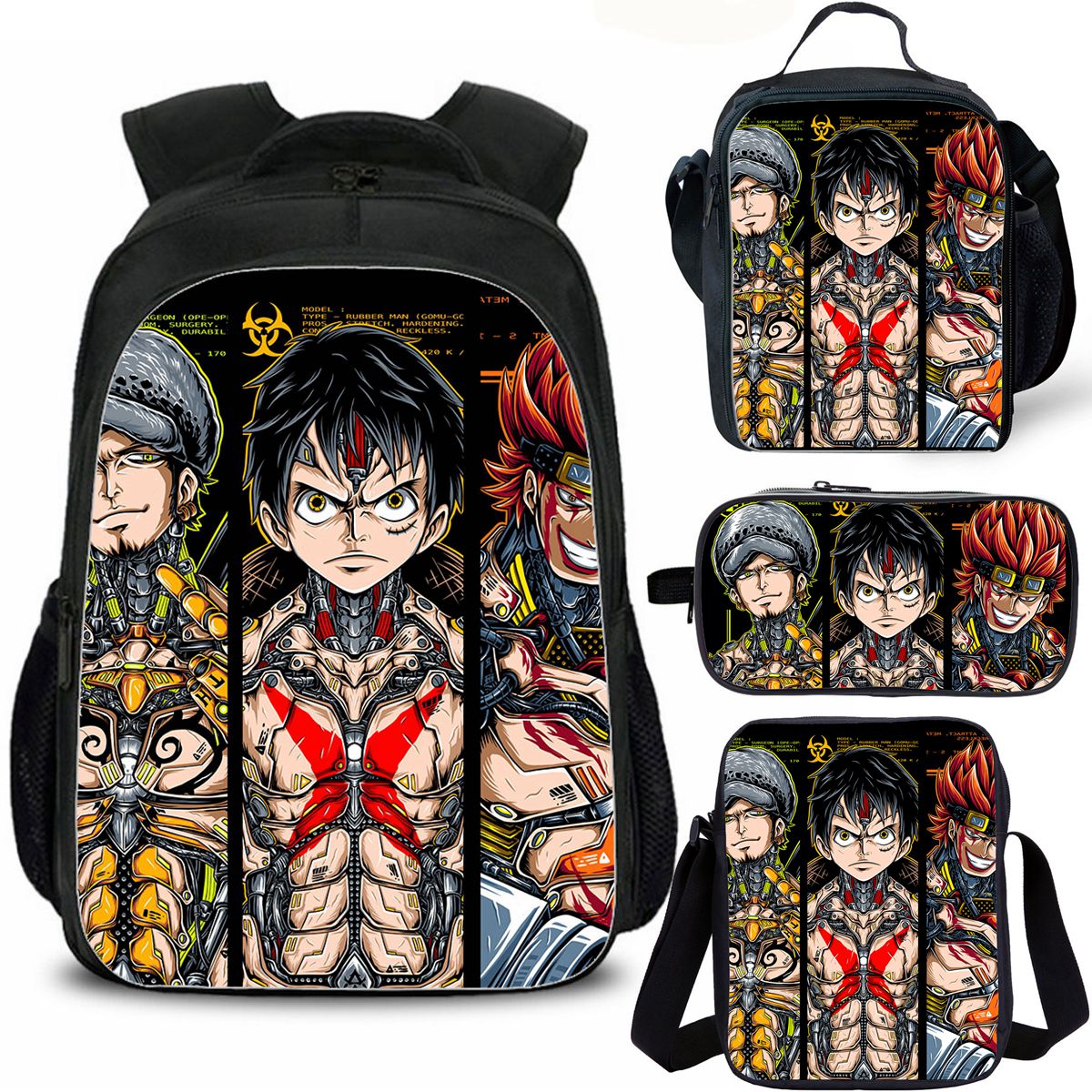 One Piece Anime Kid's School Backpack Lunch Bag Shoulder Bag Pencil Case 4 Pieces Combo