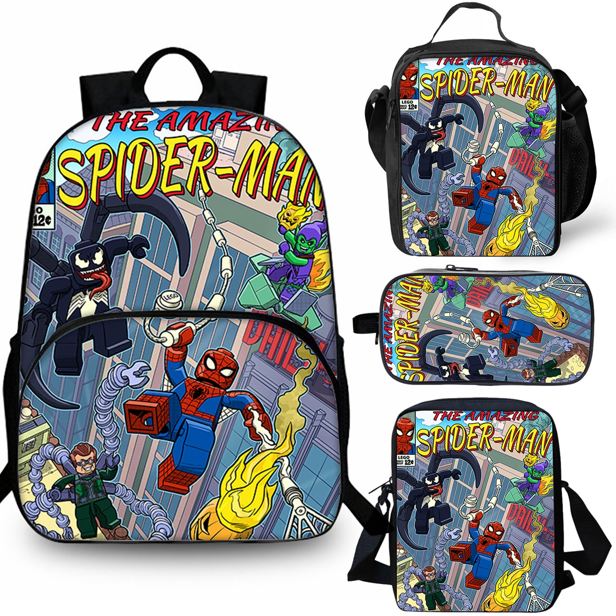 Kids Spider-Man School Merch 15" Backpack Insulated Lunch Bag Shoulder Bag Pencil Case
