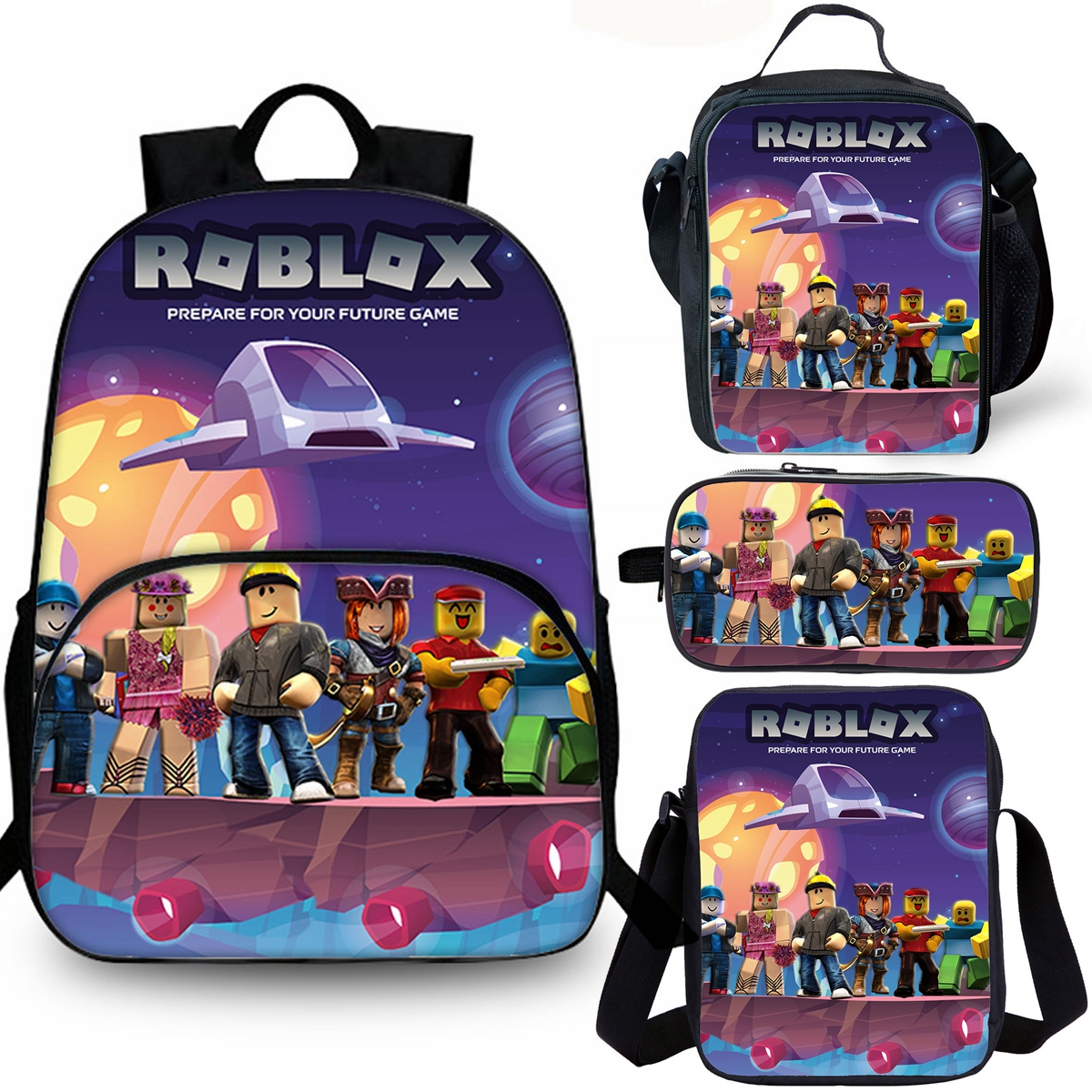 Kids Roblox School Merch 15" Backpack Insulated Lunch Bag Shoulder Bag Pencil Case