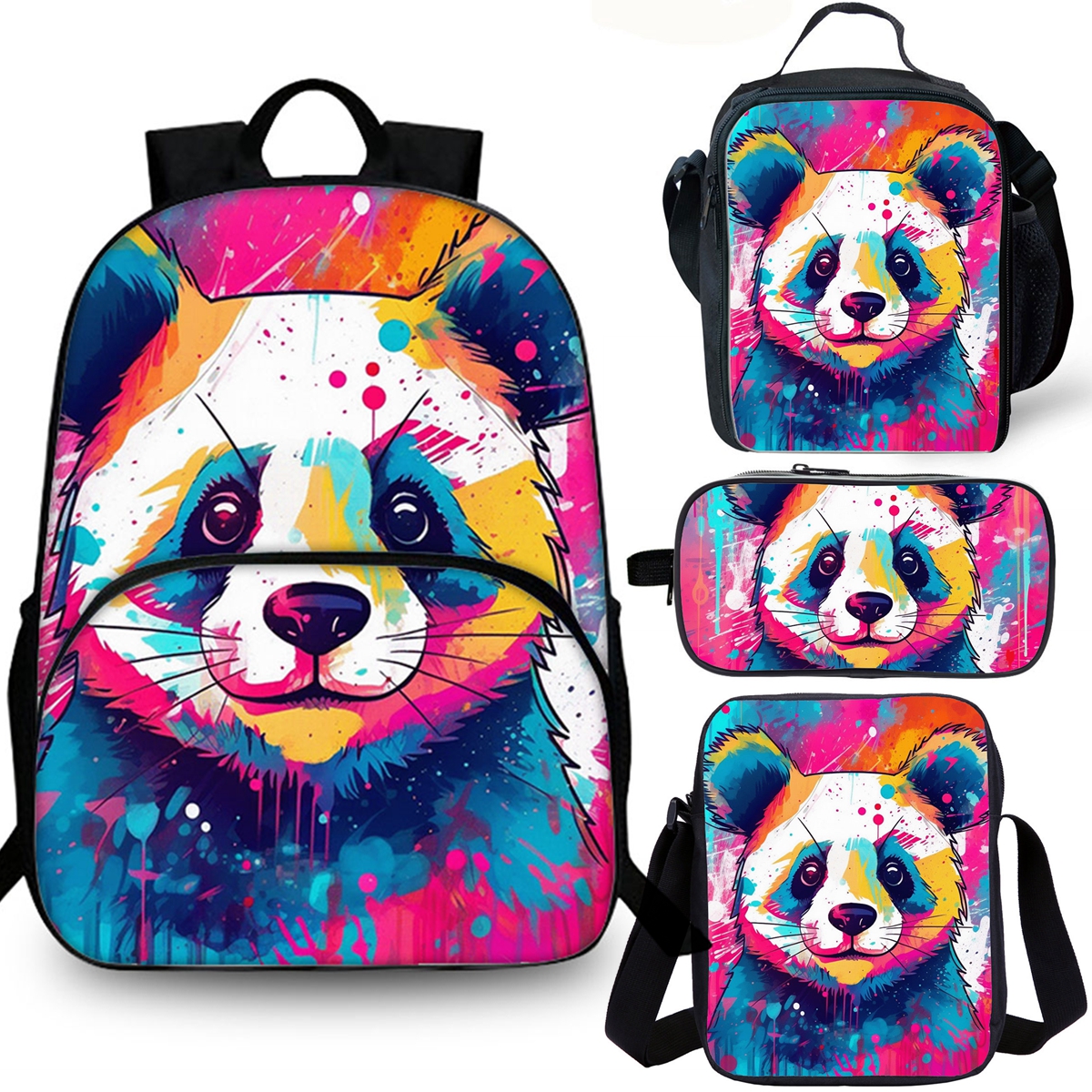 Kids Panda School Merch 15" Backpack Insulated Lunch Bag Shoulder Bag Pencil Case