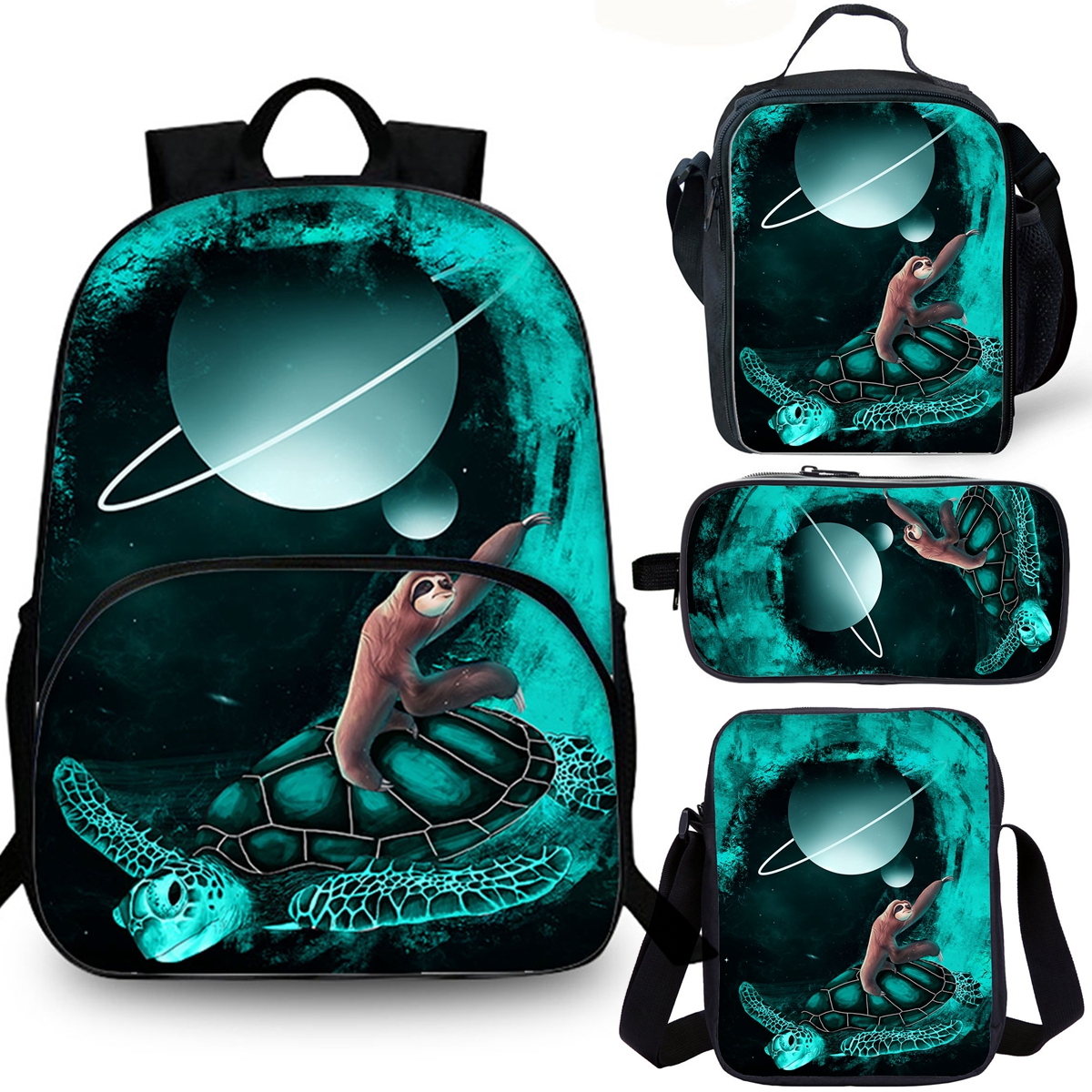 Kids Sloths School Merch 15" Backpack Insulated Lunch Bag Shoulder Bag Pencil Case