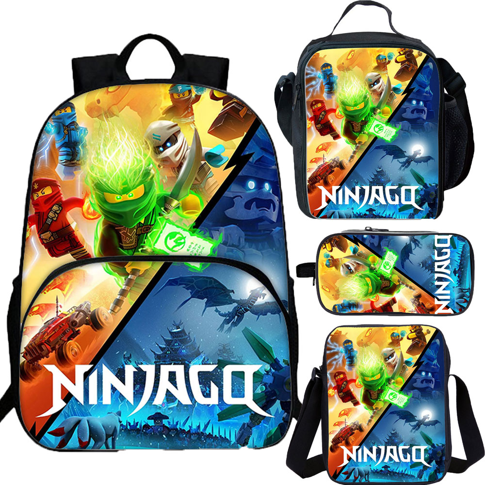 Ninjago 15 inches School Backpack Lunch Bag Shoulder Bag Pencil Case 4 Pieces Combo