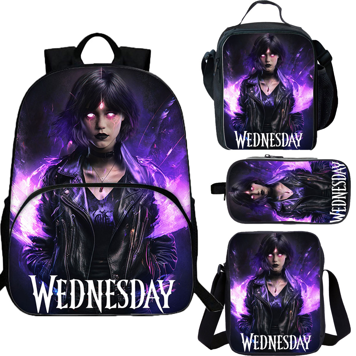 Wednesday Addams Girl's School Merch 15" Backpack Lunch Bag Shoulder Bag Pencil Case