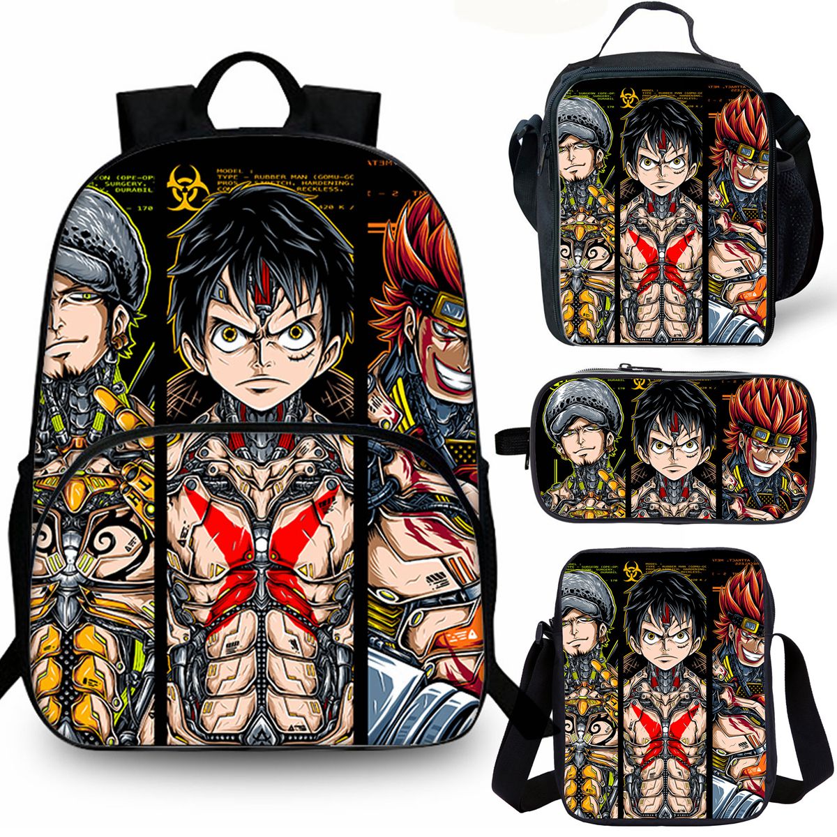 One Piece Anime School Merch 4 Pieces Combo 15" Backpack Lunch Bag Shoulder Bag Pencil Case