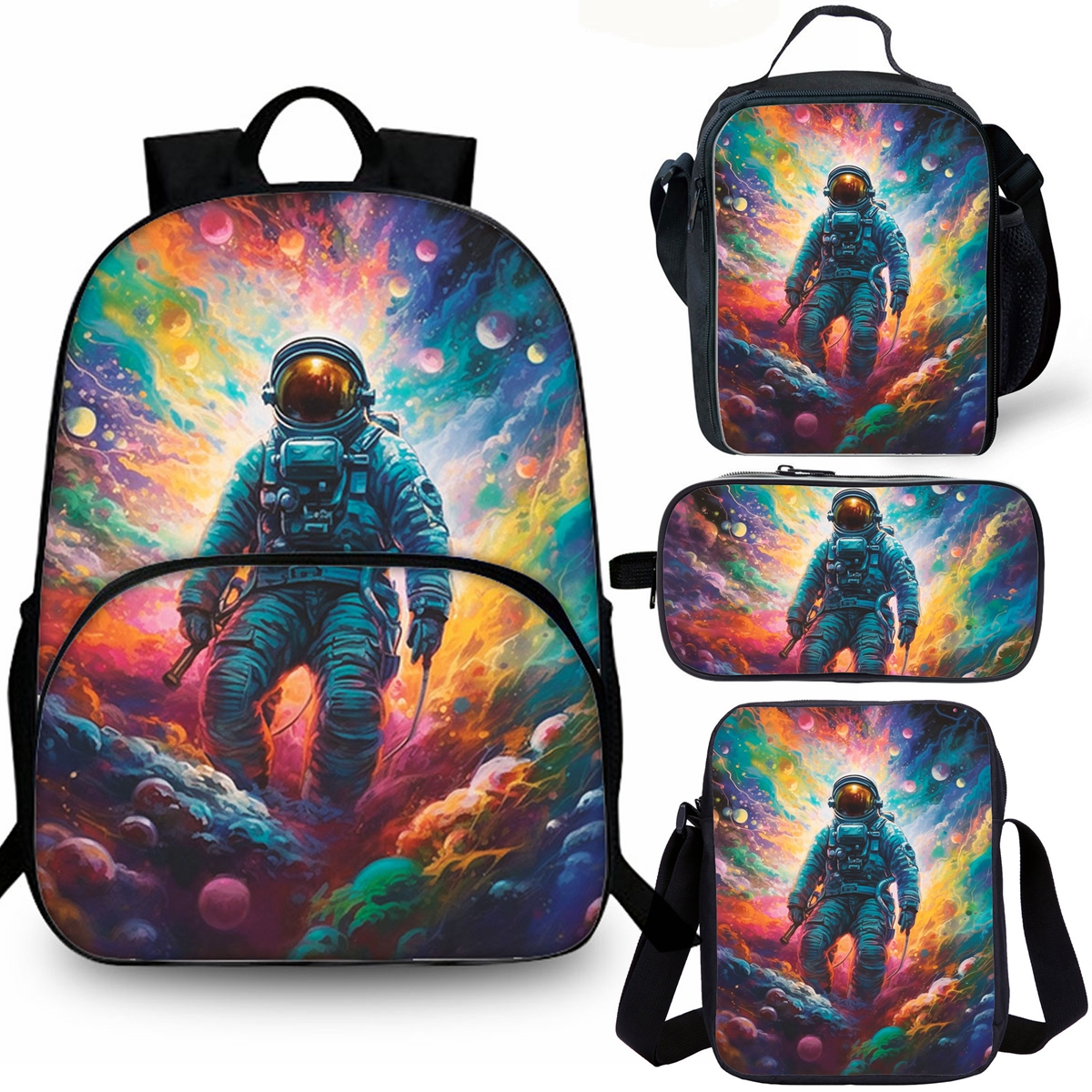 Astronaut School Merch 4 Pieces Combo 15" Backpack Lunch Bag Shoulder Bag Pencil Case