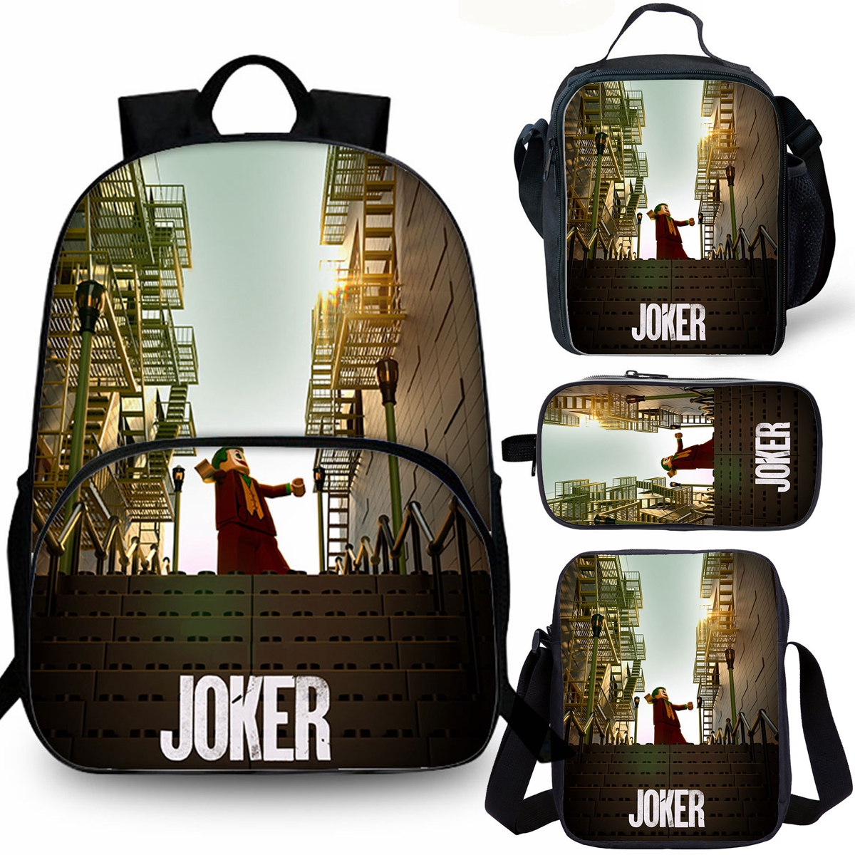 Joker Kids School Merch 15" Backpack Insulated Lunch Bag Shoulder Bag Pencil Case