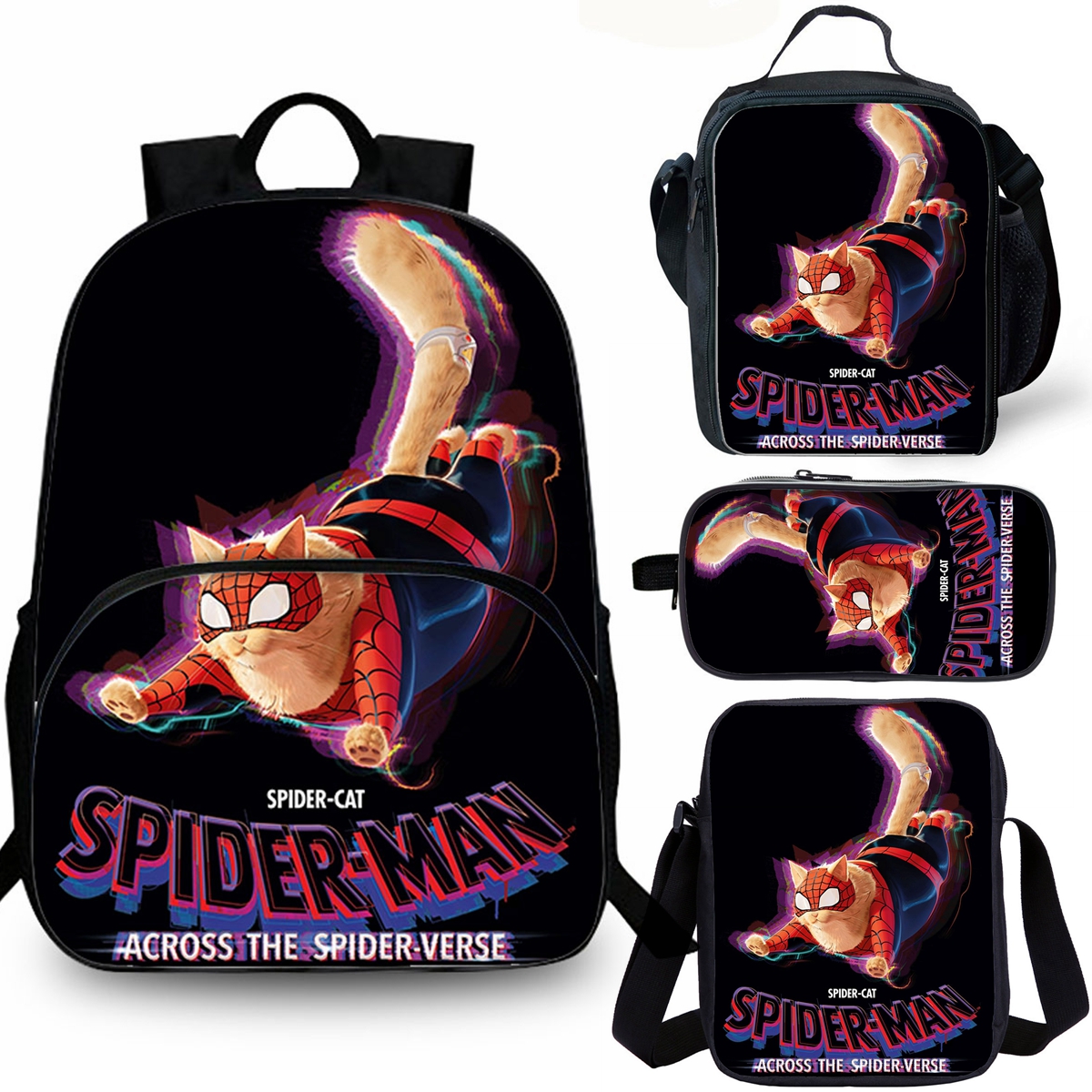 Spider-Cat Kids School Merch 15" Backpack Insulated Lunch Bag Shoulder Bag Pencil Case