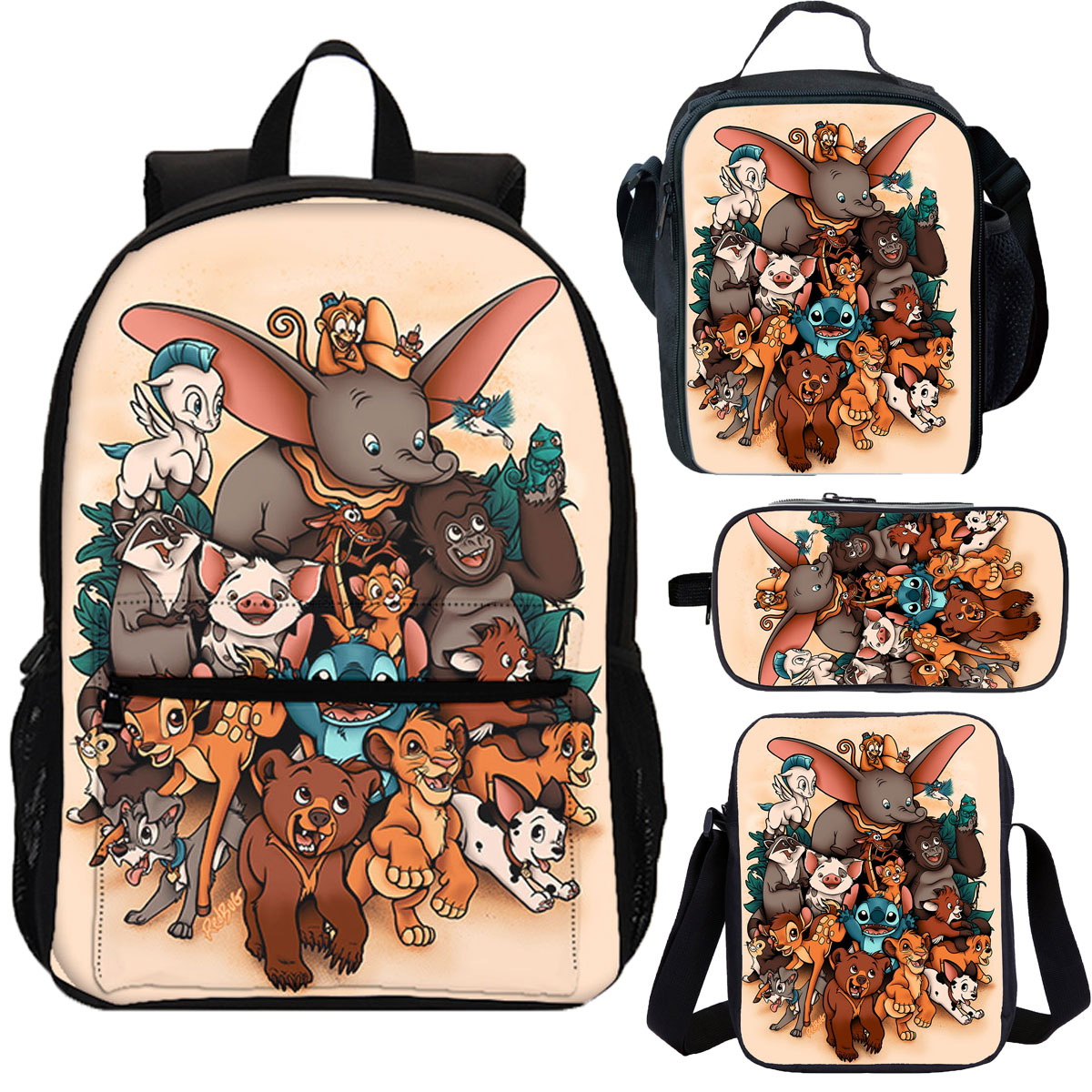 Stitch School Merch 4 Pieces Combo 18" School Backpack Lunch Bag Shoulder Bag Pencil Case
