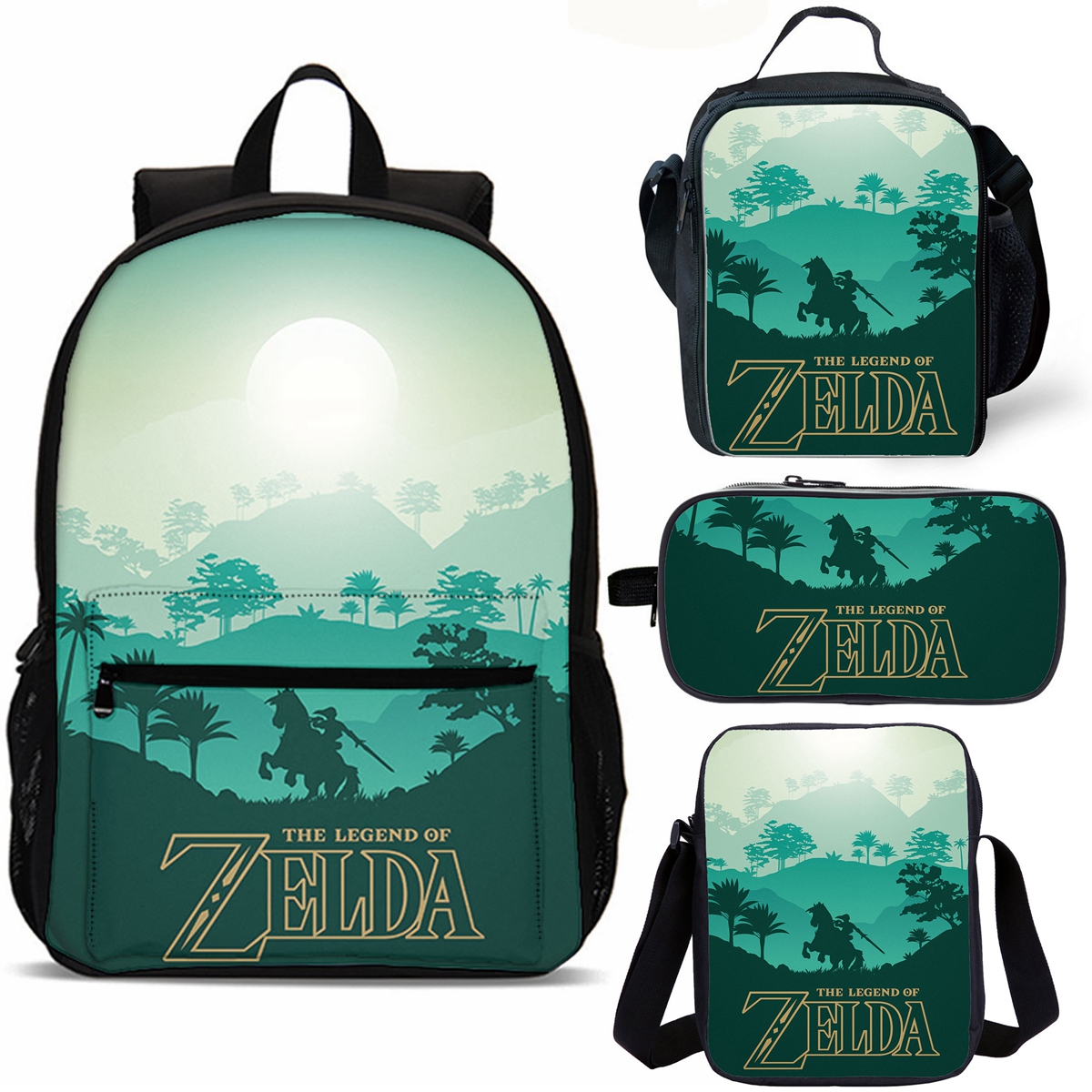 Zelda School Merch 4 Pieces Combo 18" School Backpack Lunch Bag Shoulder Bag Pencil Case