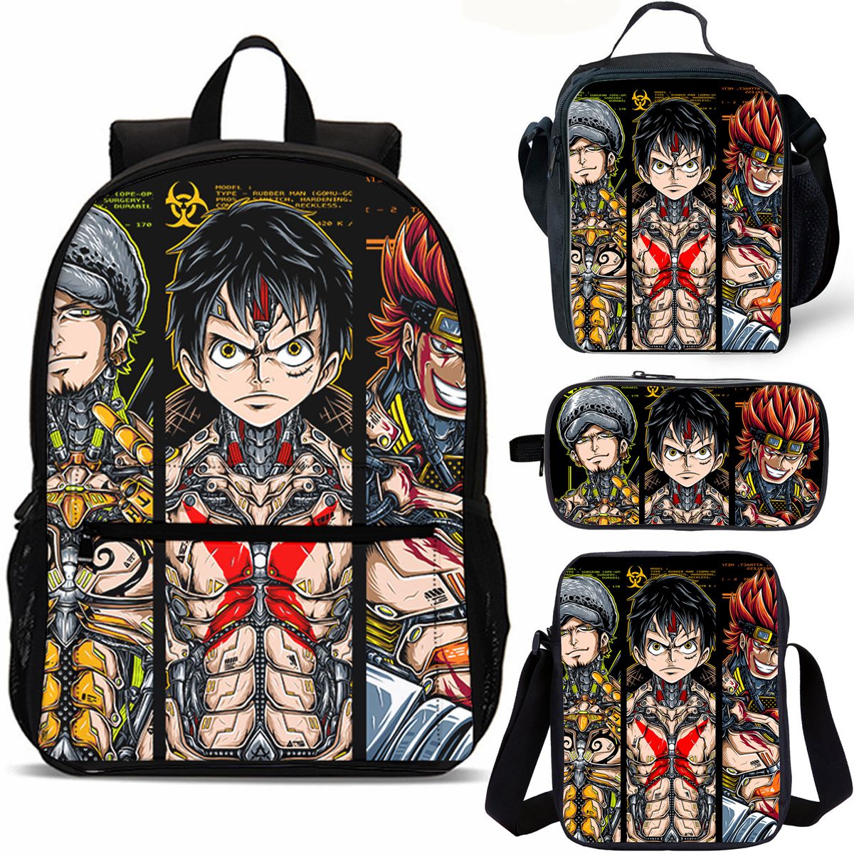 One Piece Anime School Merch 4 Pieces Combo 18" School Backpack Lunch Bag Shoulder Bag Pencil Case