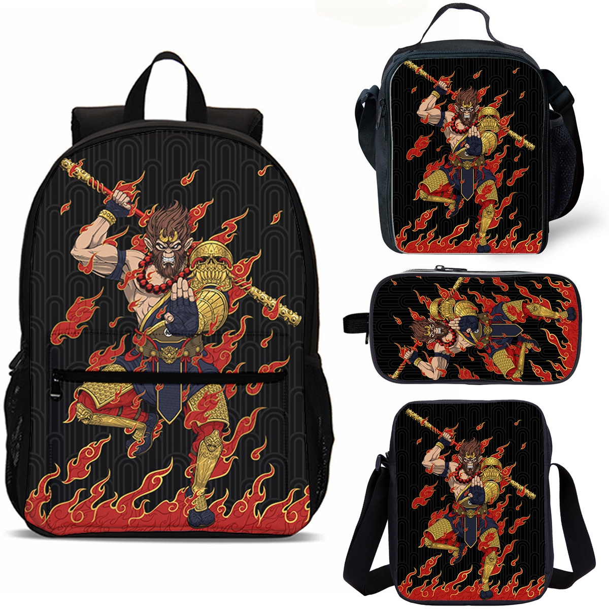 Monkey King School Merch 18" School Backpack Lunch Bag Shoulder Bag Pencil Case