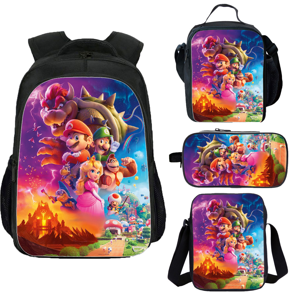 The Super Mario Bros. School Backpack Lunch Bag Shoulder Bag Pencil Case 4 Pieces 