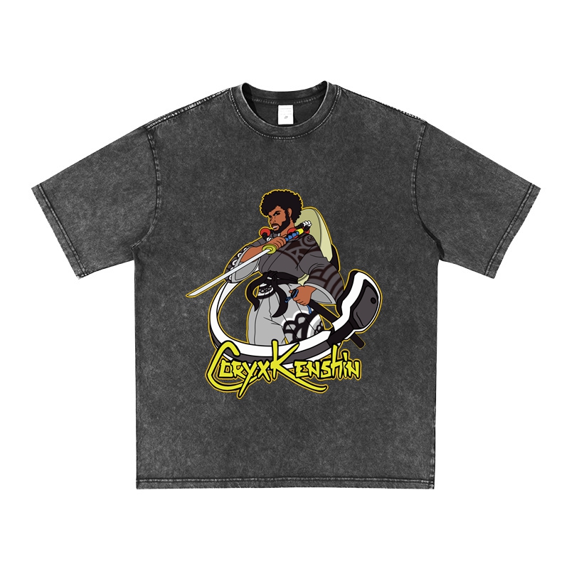 Drop Shoulder CoryxKenshin Samurai Graphic T Shirt Washed Tee Oversized Tops