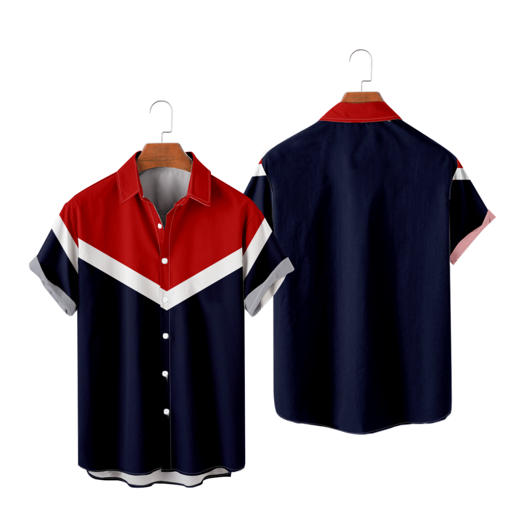 Red White Blue Button Up Shirt Men's Short Sleeves Shirt with Pockets 