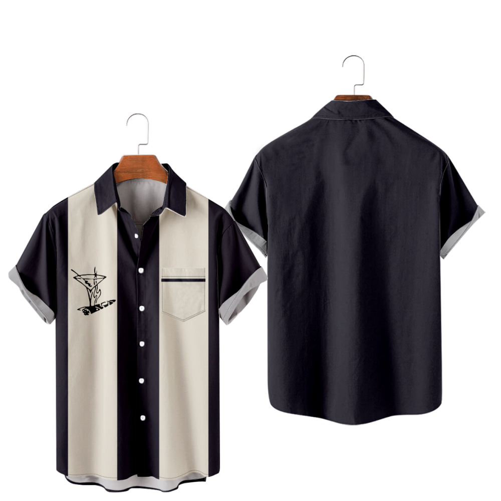 Martini Casual Button Up Shirt with Pockets Short Sleeves Black and Khaki Tops