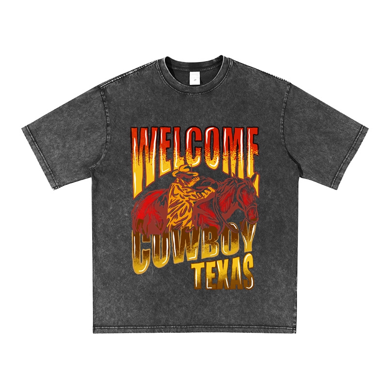 Cowboy Acid Wash T Shirt Vintage Style Welcome Cowboy Texas Tee Cotton Made