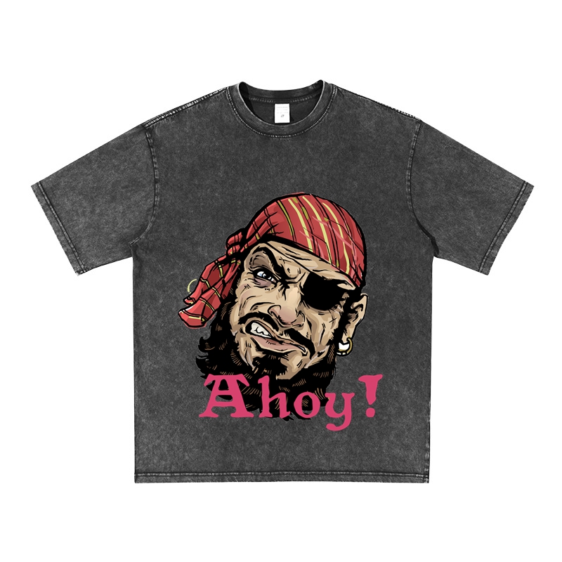 Cool Pirate Ahoy Washed T Shirt Cotton Made Short Sleeves Fashion Tops
