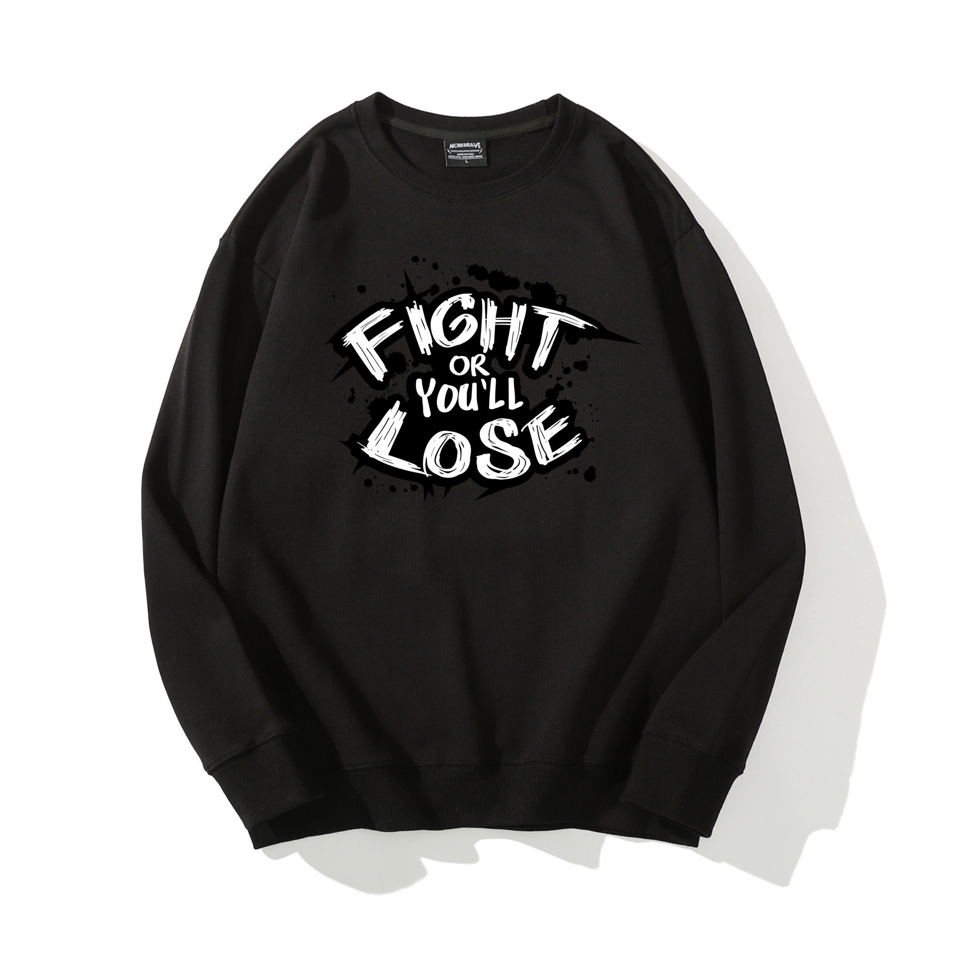 Men's Letter Graphic Sweater Fight or You'll Lose Printed Sweatshirt Round Neckline Autumn Tops