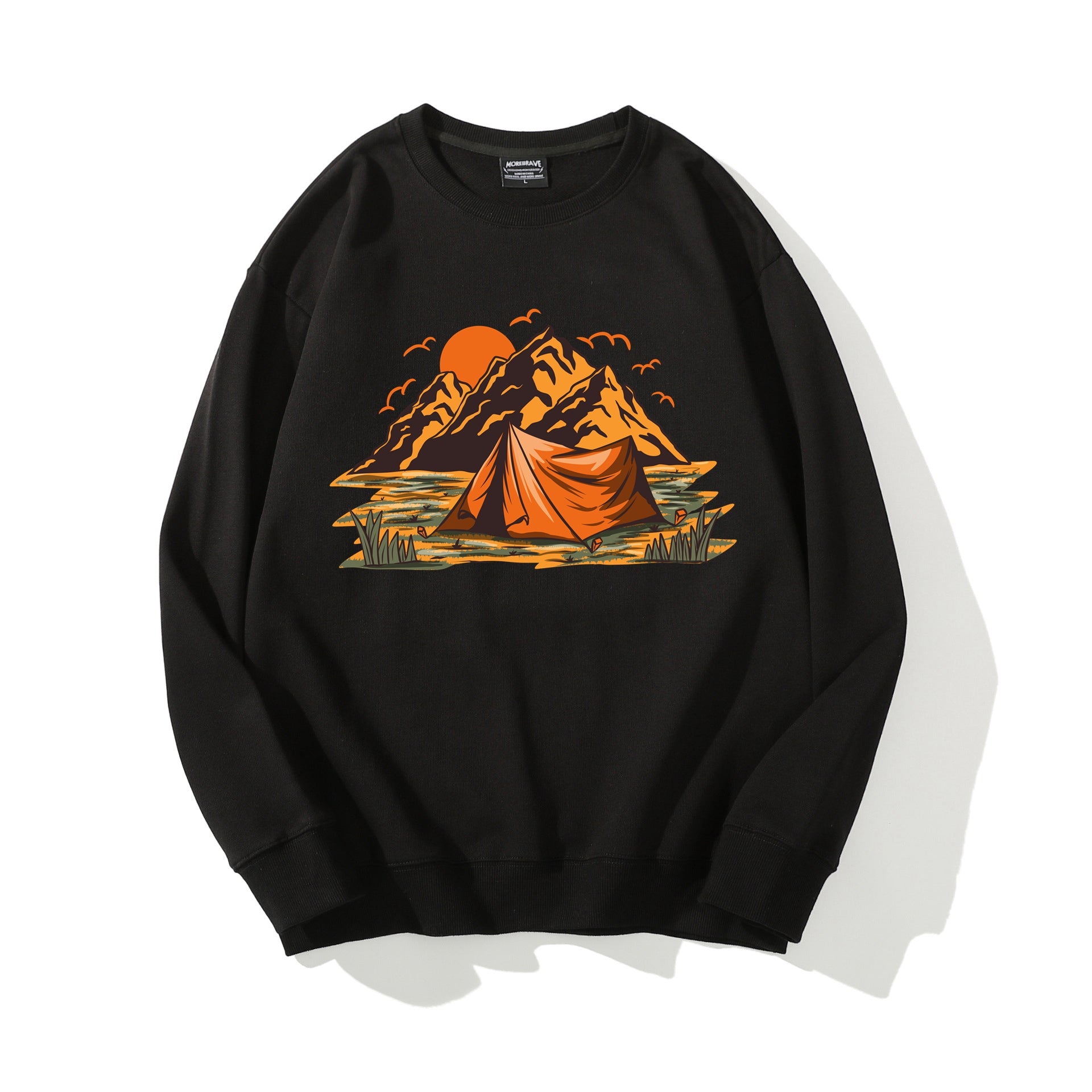 Men's Camping Crewneck Sweatshirt Mountain and Camping Graphic Print Sweater
