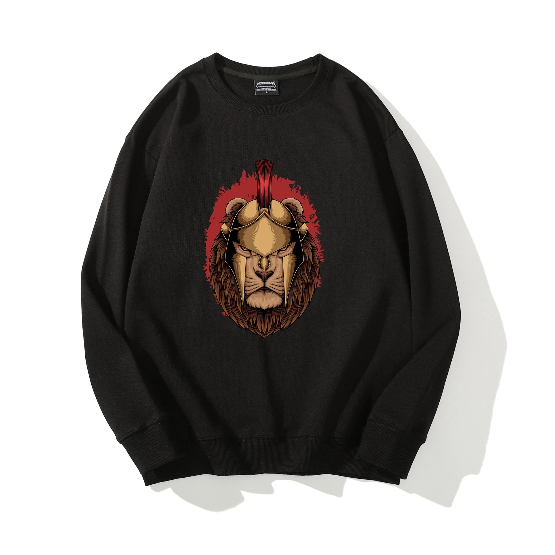 Masked Lion Graphic Print Crew Neck Sweatshirt for Men Cotton Tops Long Sleeves