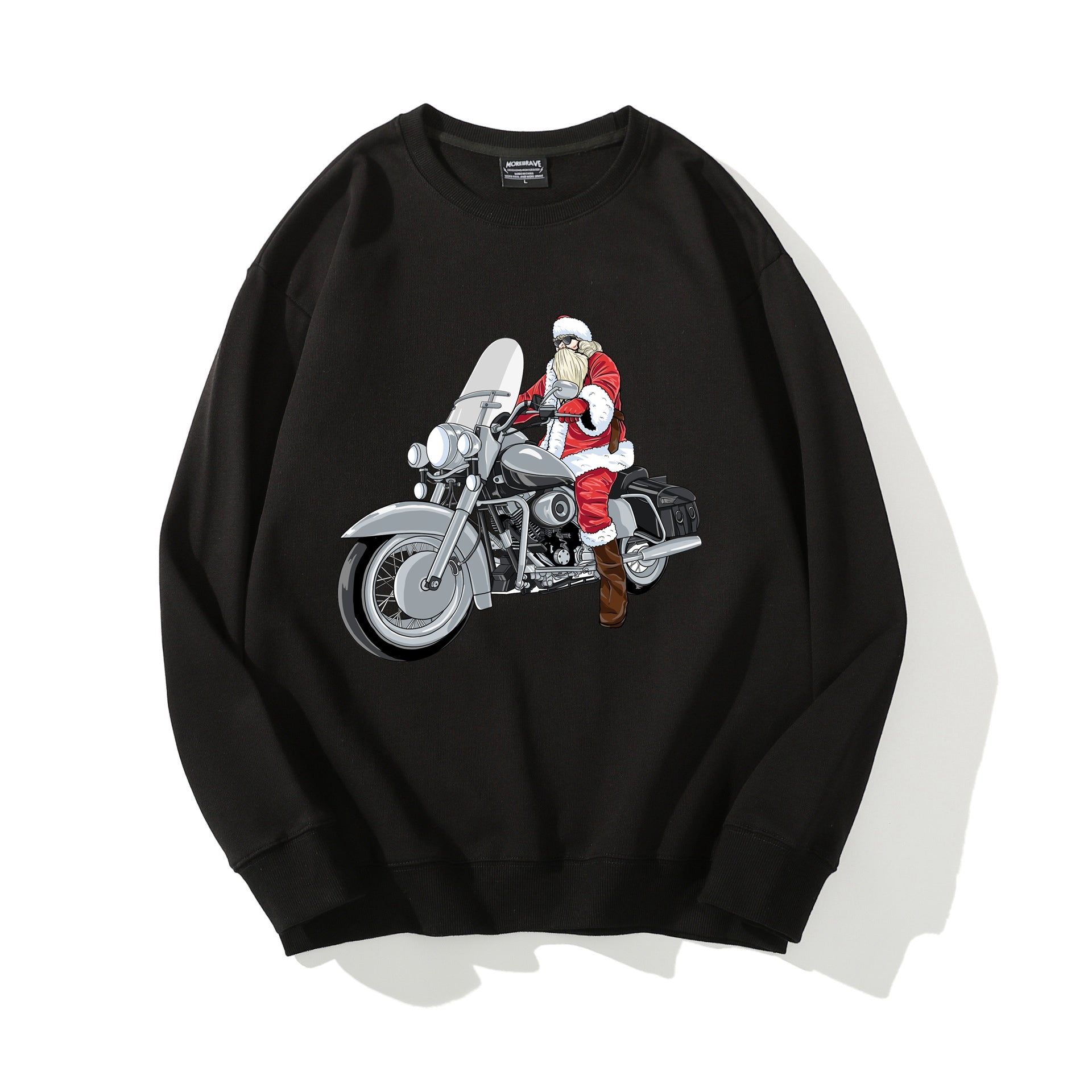 Santa Claus Ride Motorcycle Crewneck Sweatshirt Cute Christmas Cotton Sweater