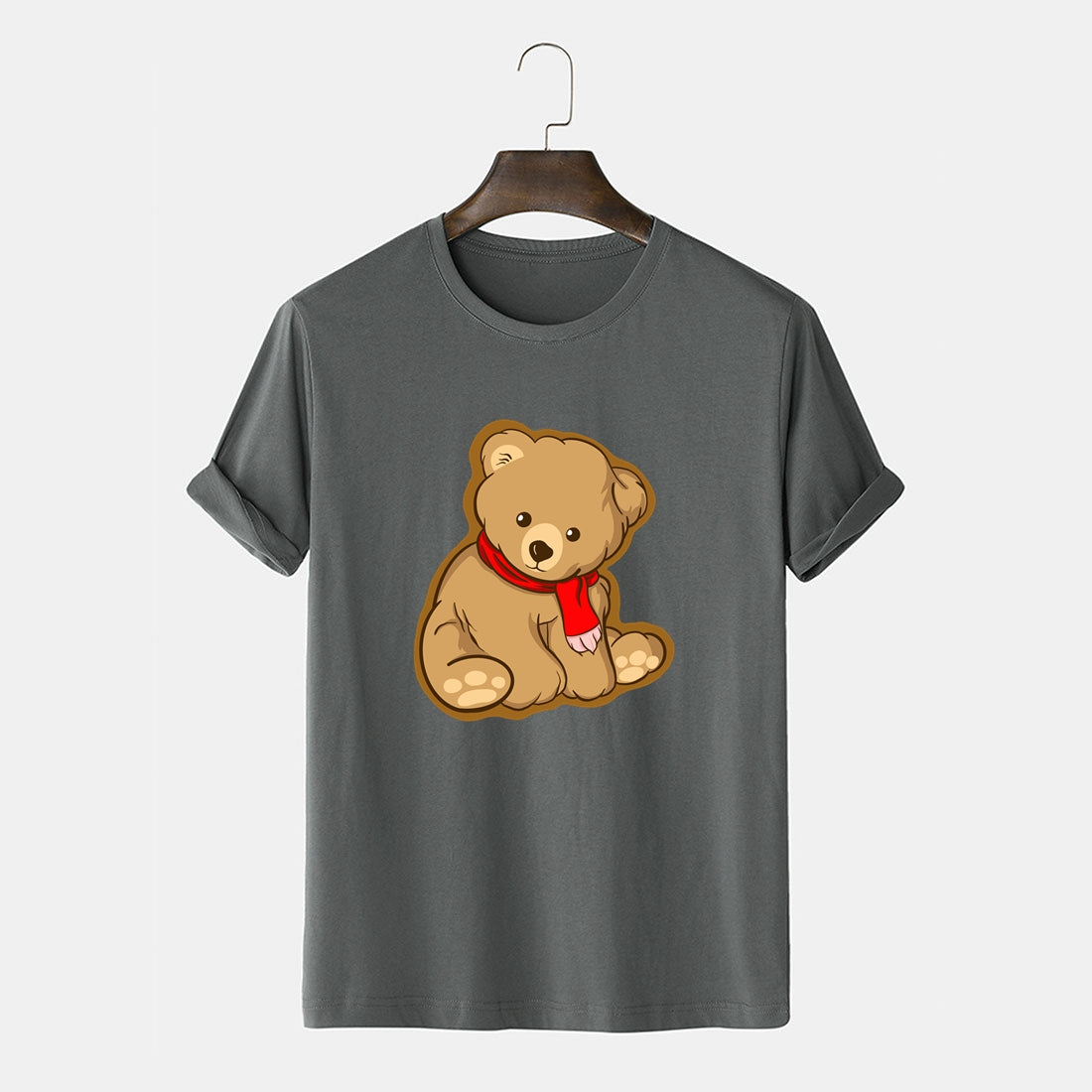 Cute Bear T Shirt Crewneck Short Sleeves Tee Cotton Tops Breathable Soft