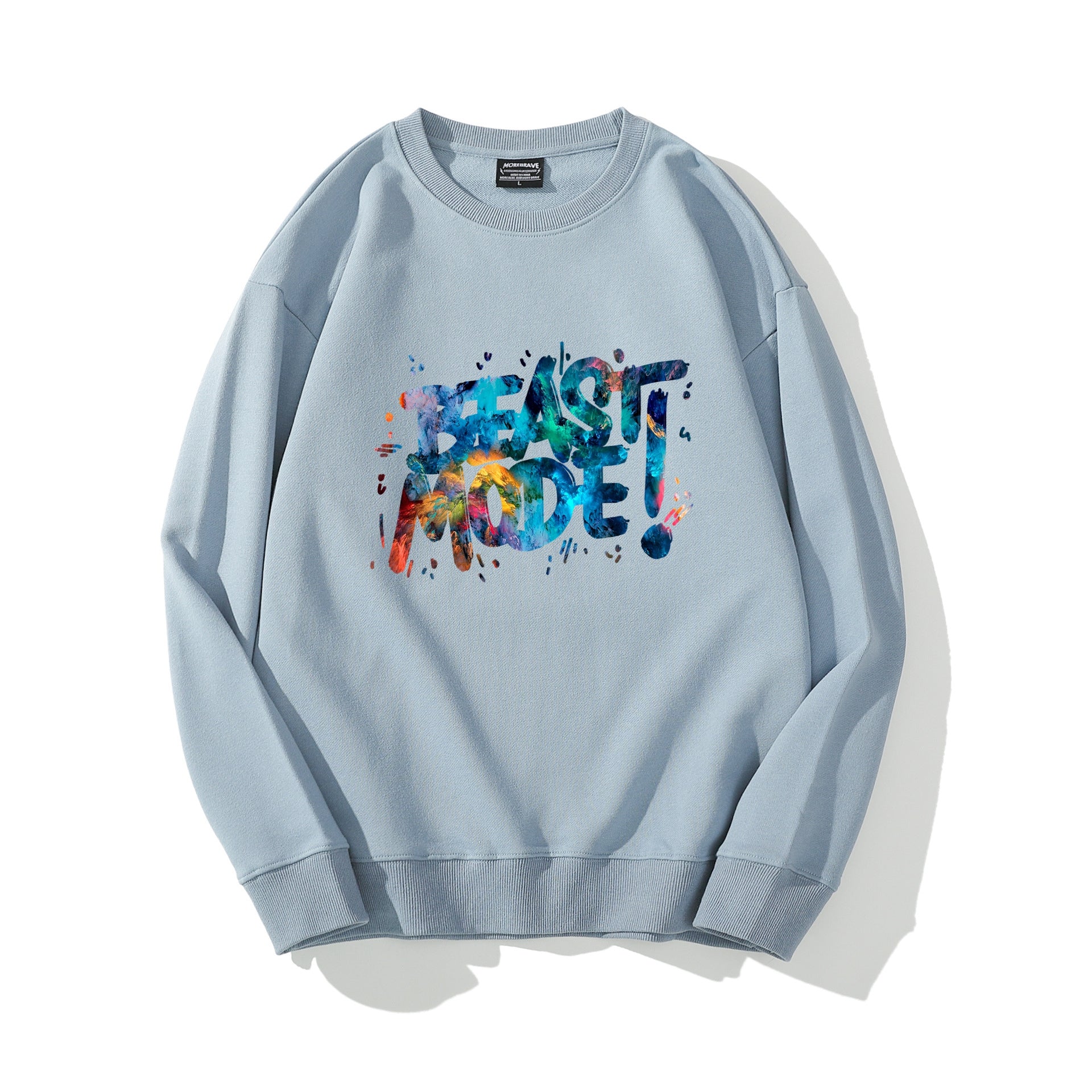 Men Letter Graphic Sweatshirt Beast Mode Printed Sweater Long Sleeves Autumn Tops