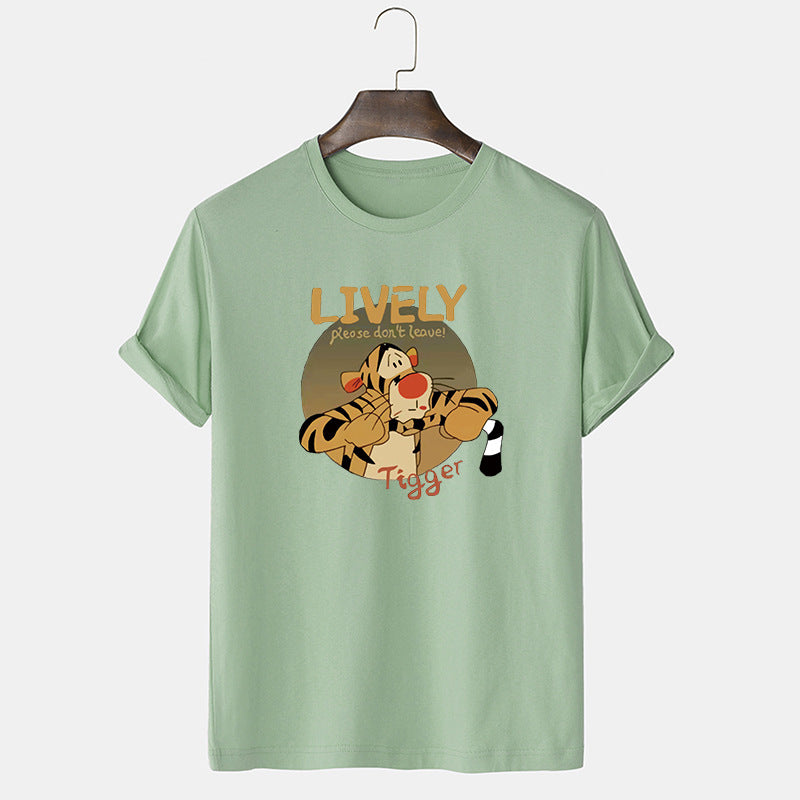 Mens' Tiger Printed Shirt Oversized Cotton T-Shirt Cute Tiger Graphic Printed Tops