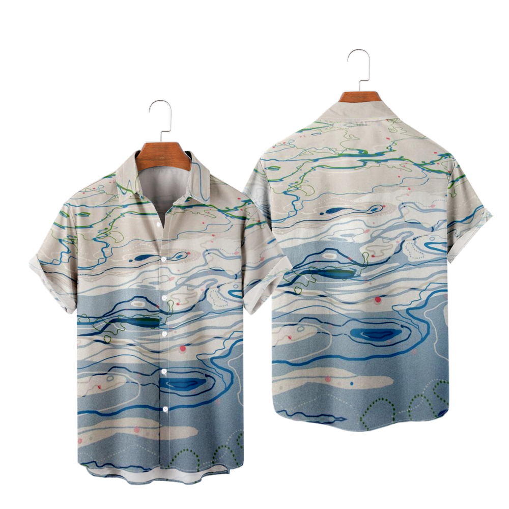 Water Ripple Button Up Shirt uhoodie Casual Short Sleeves Shirt Straight Collar 