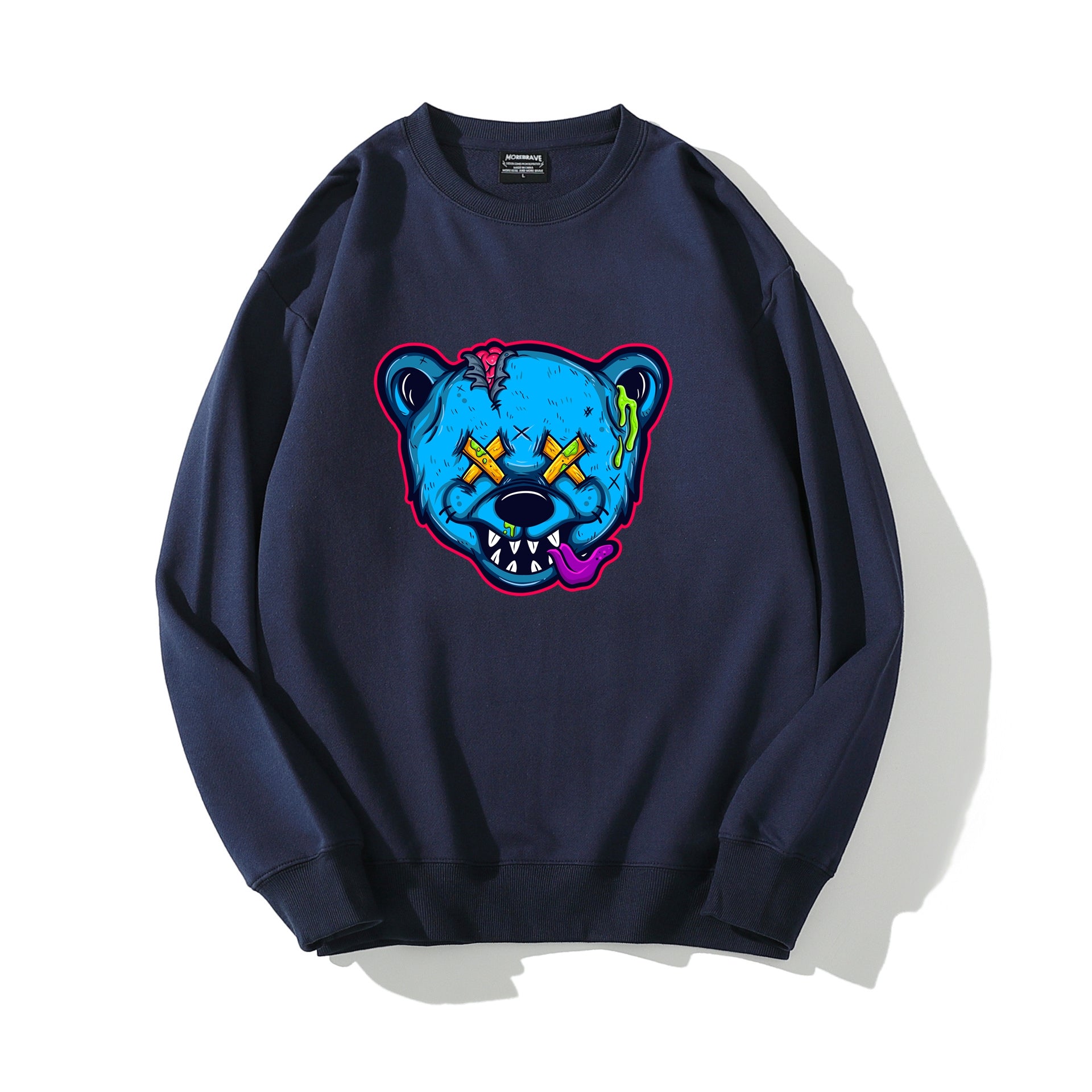 Men's Crewneck Zombie Bear Sweatshirt Cartoon Bear Graphic Print Sweater
