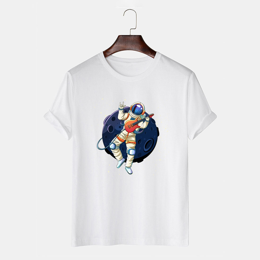 Astronaut T Shirt for Men Astronaut Play Guitar Graphic Print Tee Cotton Tops