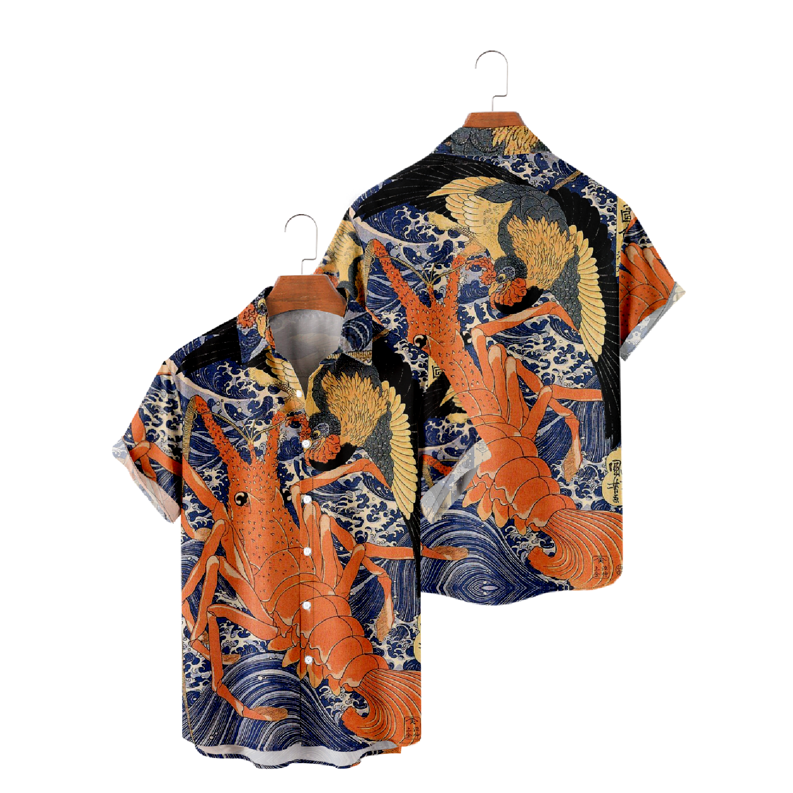 Lobster Print Hawaiian Shirt Button Up Short Sleeve Summer Thin Tops uhoodie Casual Shirt