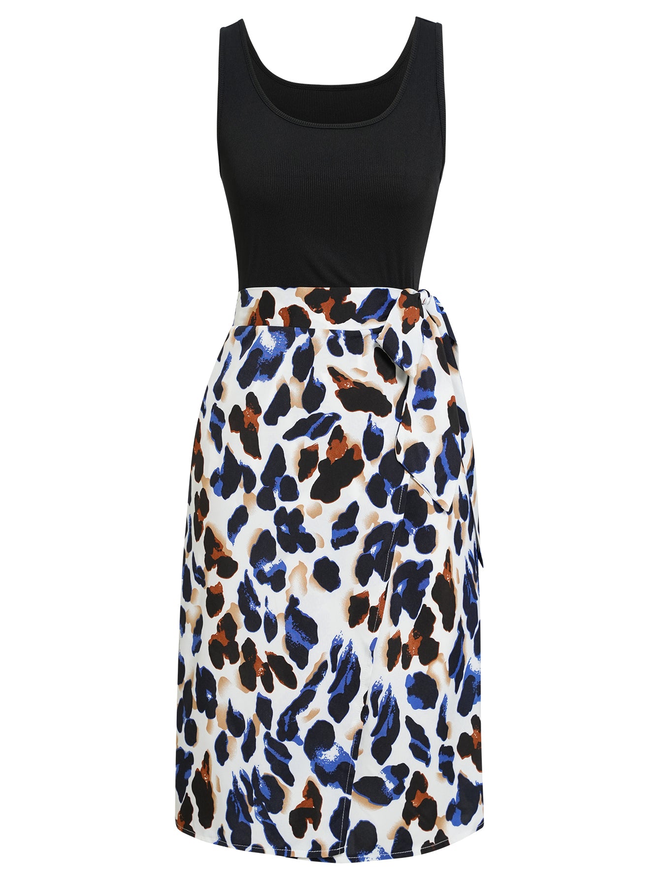 Women Leopard Print Tie Side Wrap Skirt Sleeveless