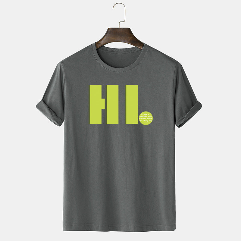 Oversized Cotton Shirt for Men HI Graphic Printed Soft Tops Round Neck Costume
