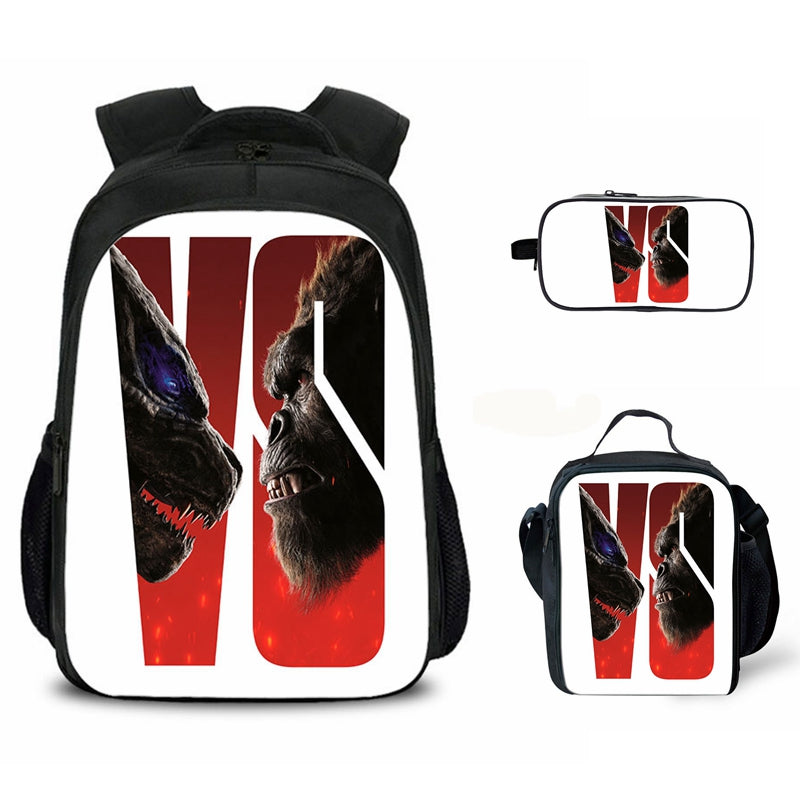 Godzilla VS Kong Print Backpack with Lunch Bag and Pencil Case 3PCS Ideal Present