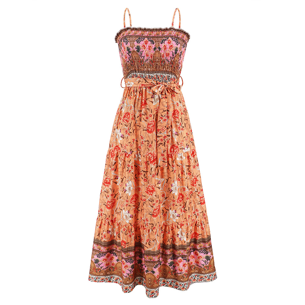 Women Floral Sleeveless Sundress High Waist Summer Dress