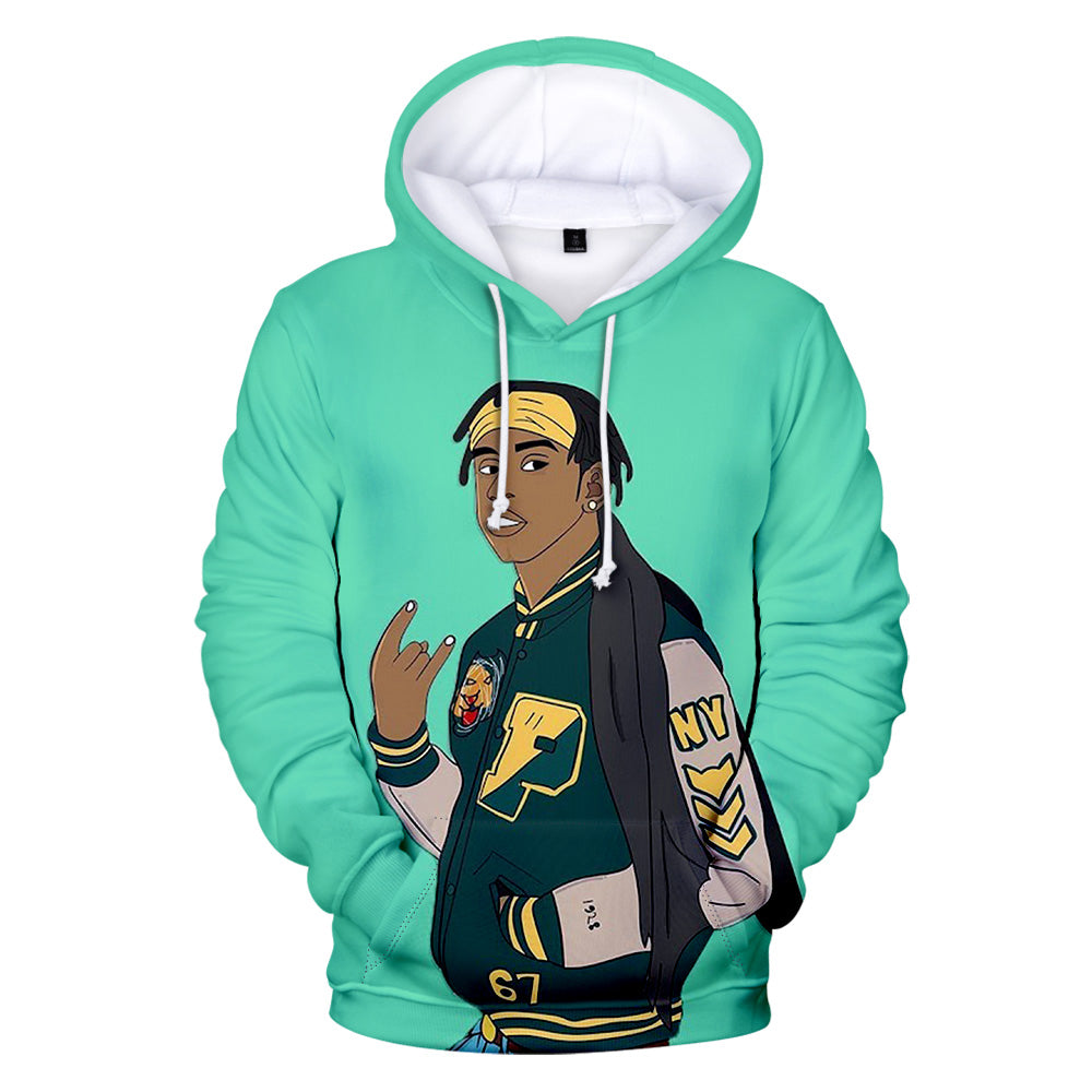 Rapper Singer Polo G Print Green Hoodie Cartoon Polo G Pullover Trending Gift