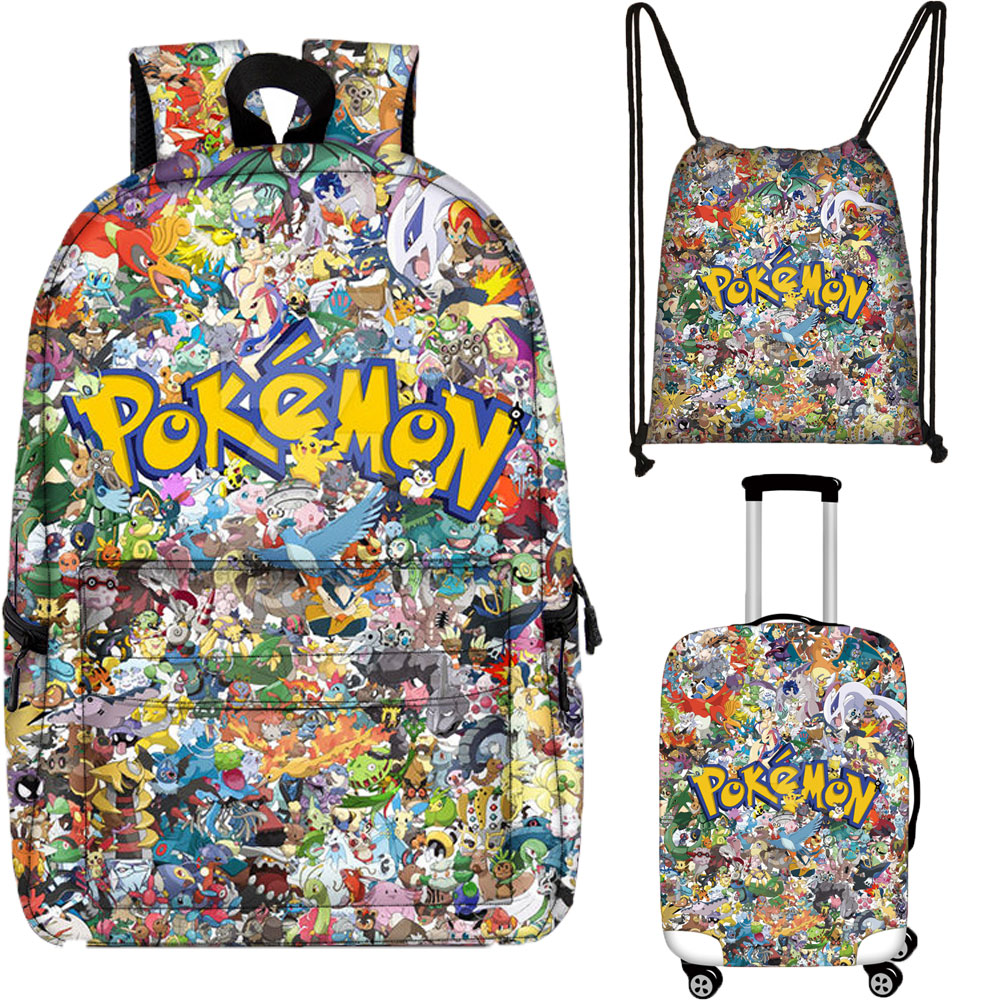 Pokemon Kid's Backpack Drawstring Bag Suitcase Cover 3 Piece Combo Ideal Gift