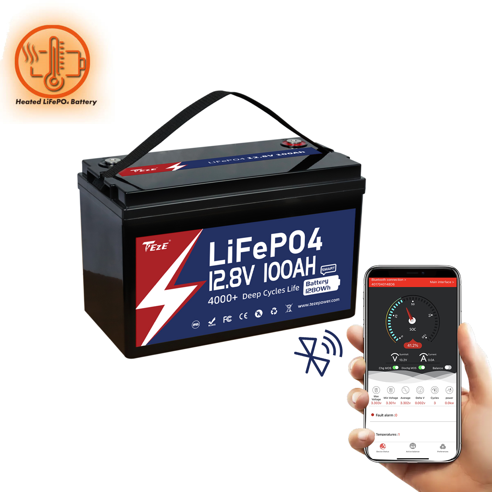 12V 100Ah Lithium Iron (LiFePO4) Battery with Bluetooth 5.0-FAST